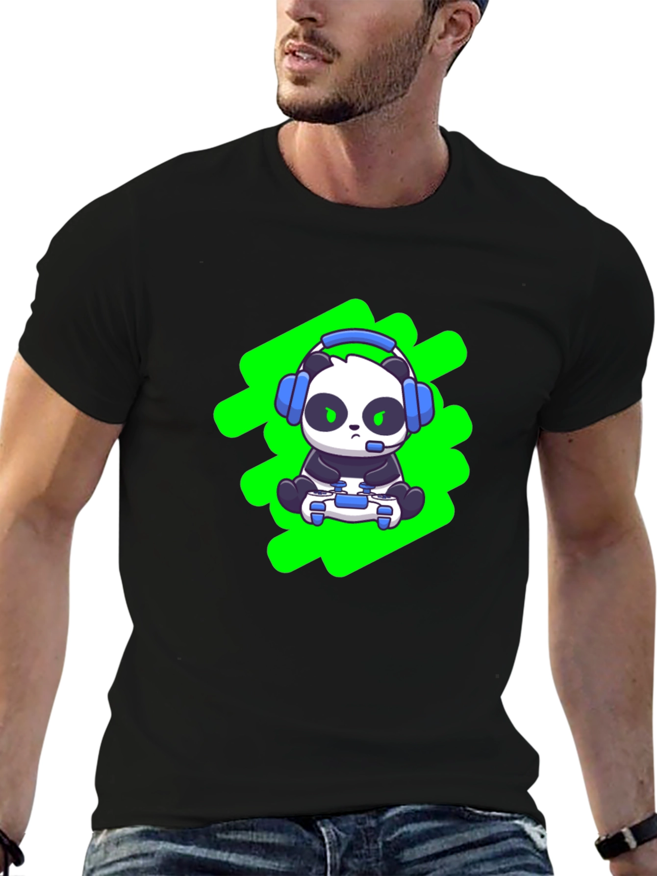 Gamer Panda T-Shirt - Black Cotton Blend