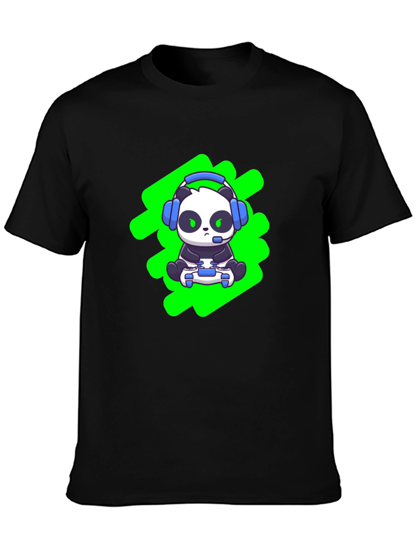 Gamer Panda T-Shirt - Black Cotton Blend