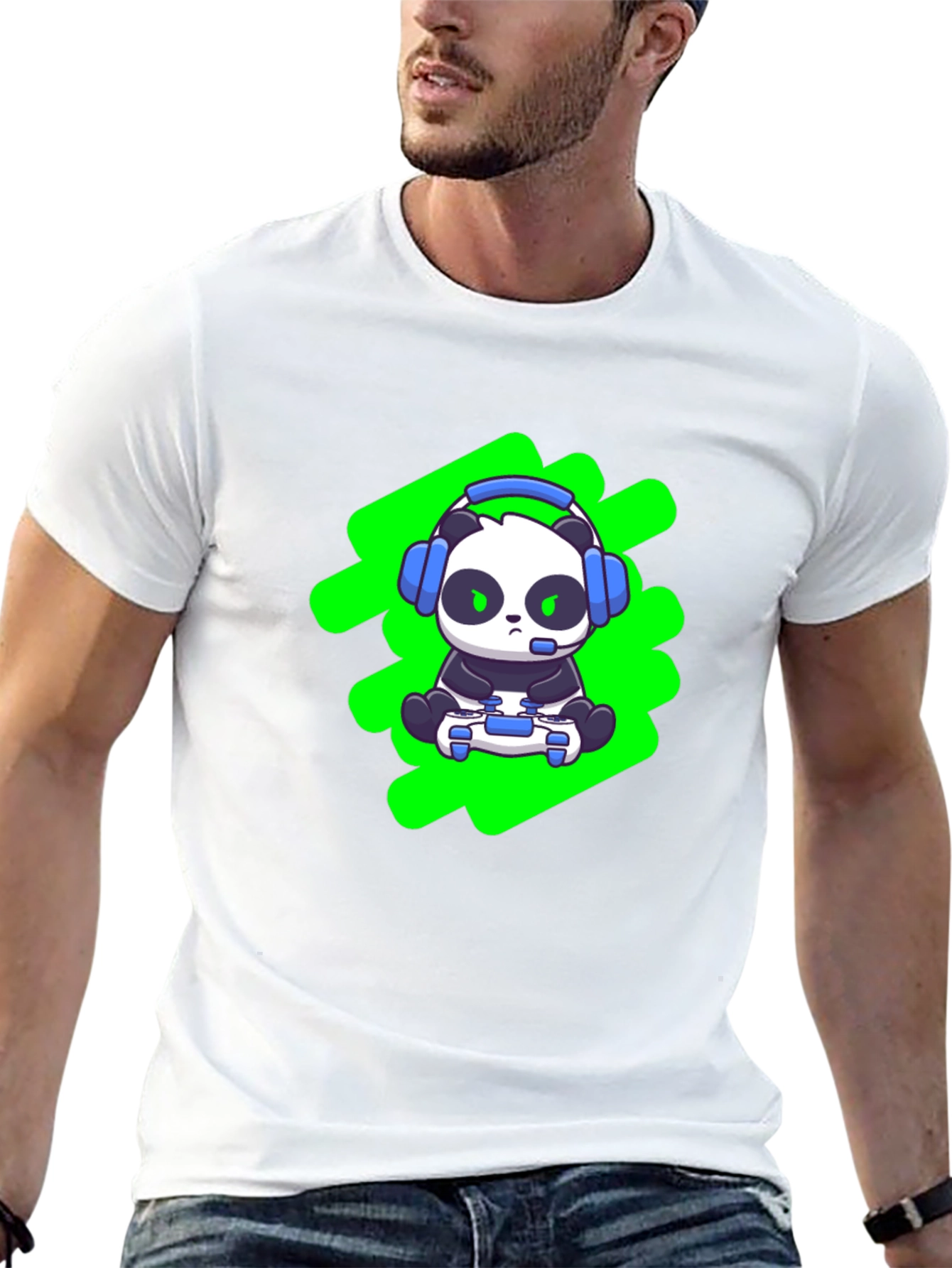 Gamer Panda T-Shirt - Black Cotton Blend