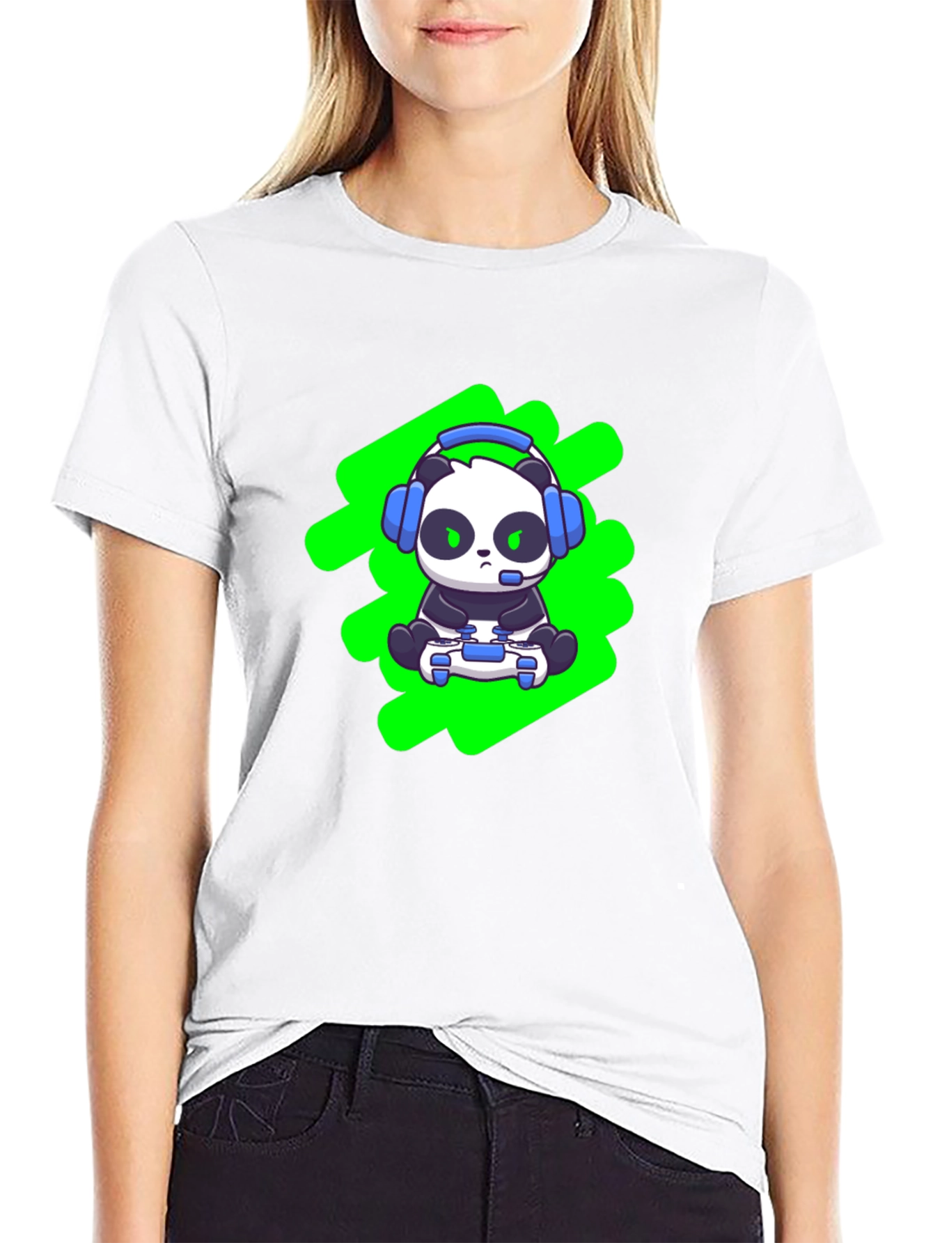 Gamer Panda T-Shirt - Black Cotton Blend