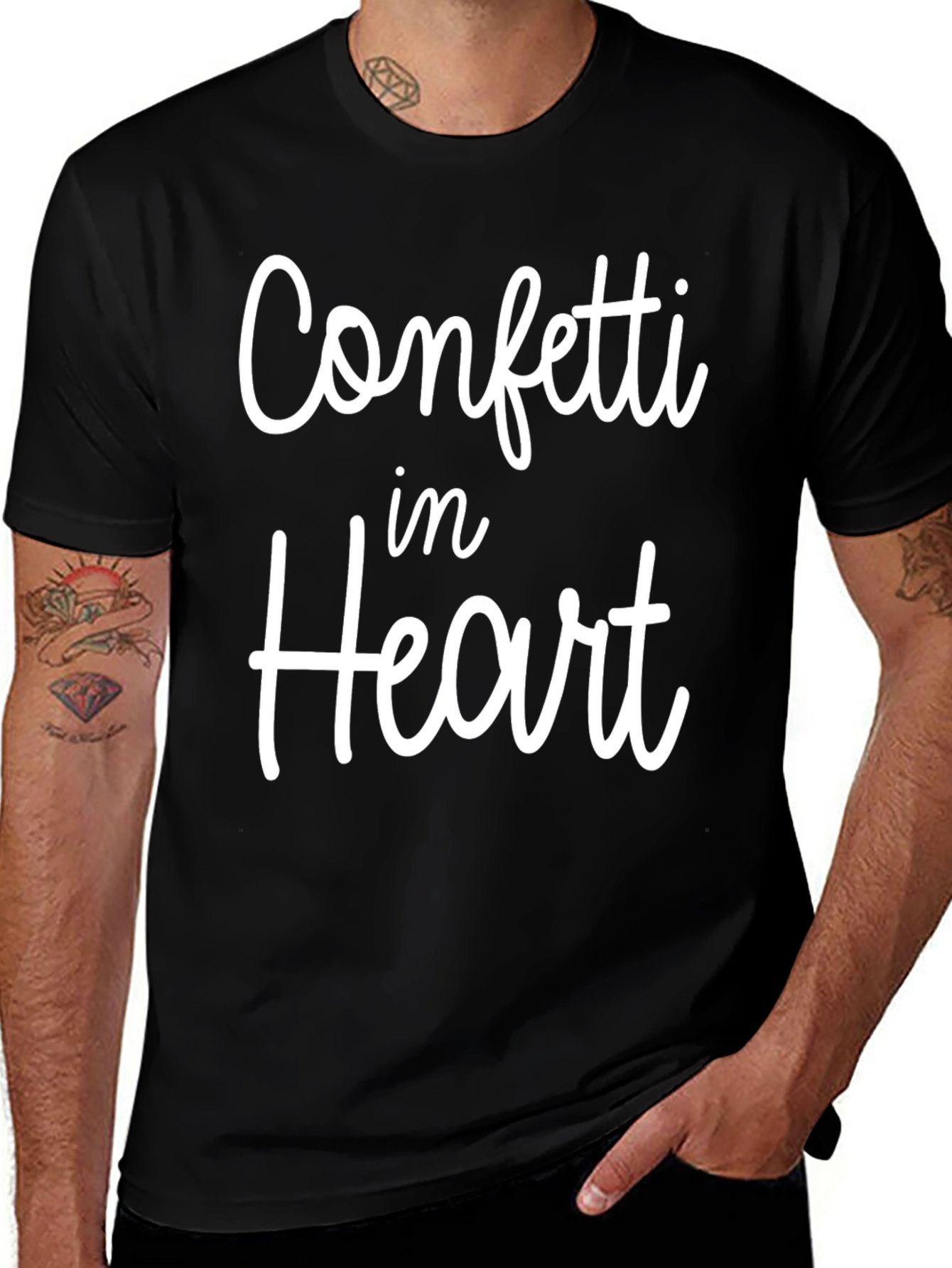 Confetti in Heart Black Graphic Tee
