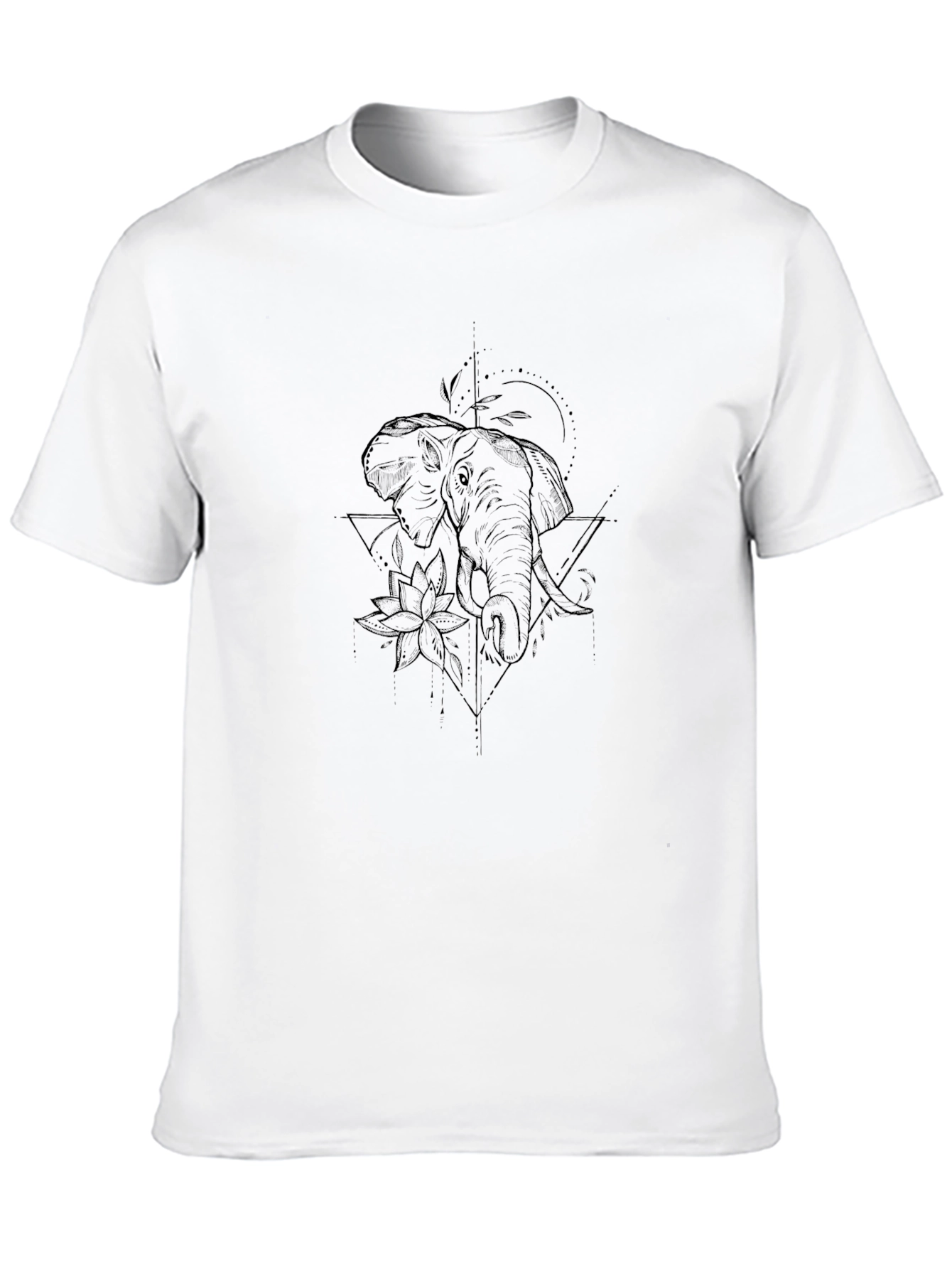Elephant Lotus Geometric T-Shirt - Black