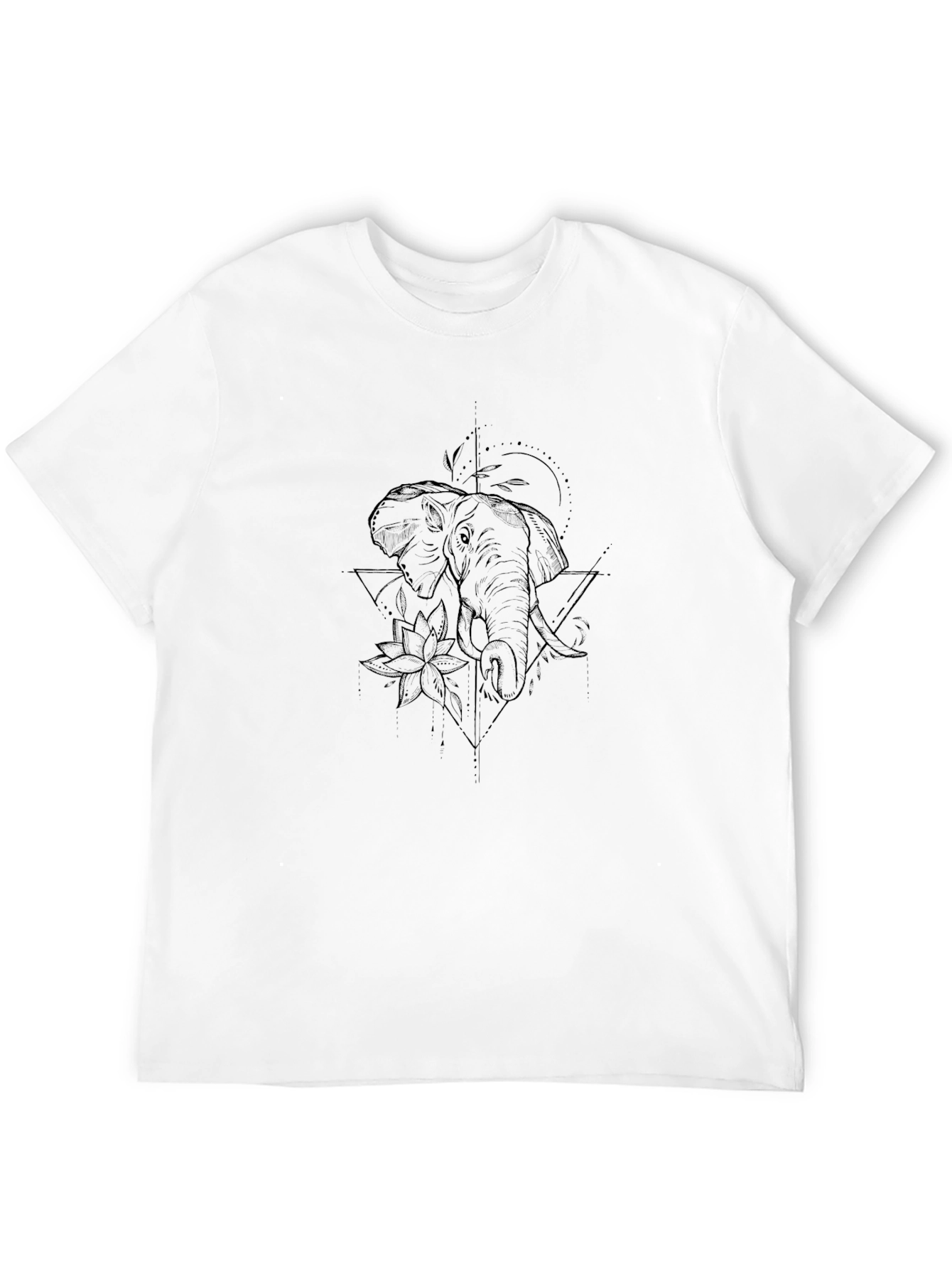 Elephant Lotus Geometric T-Shirt - Black