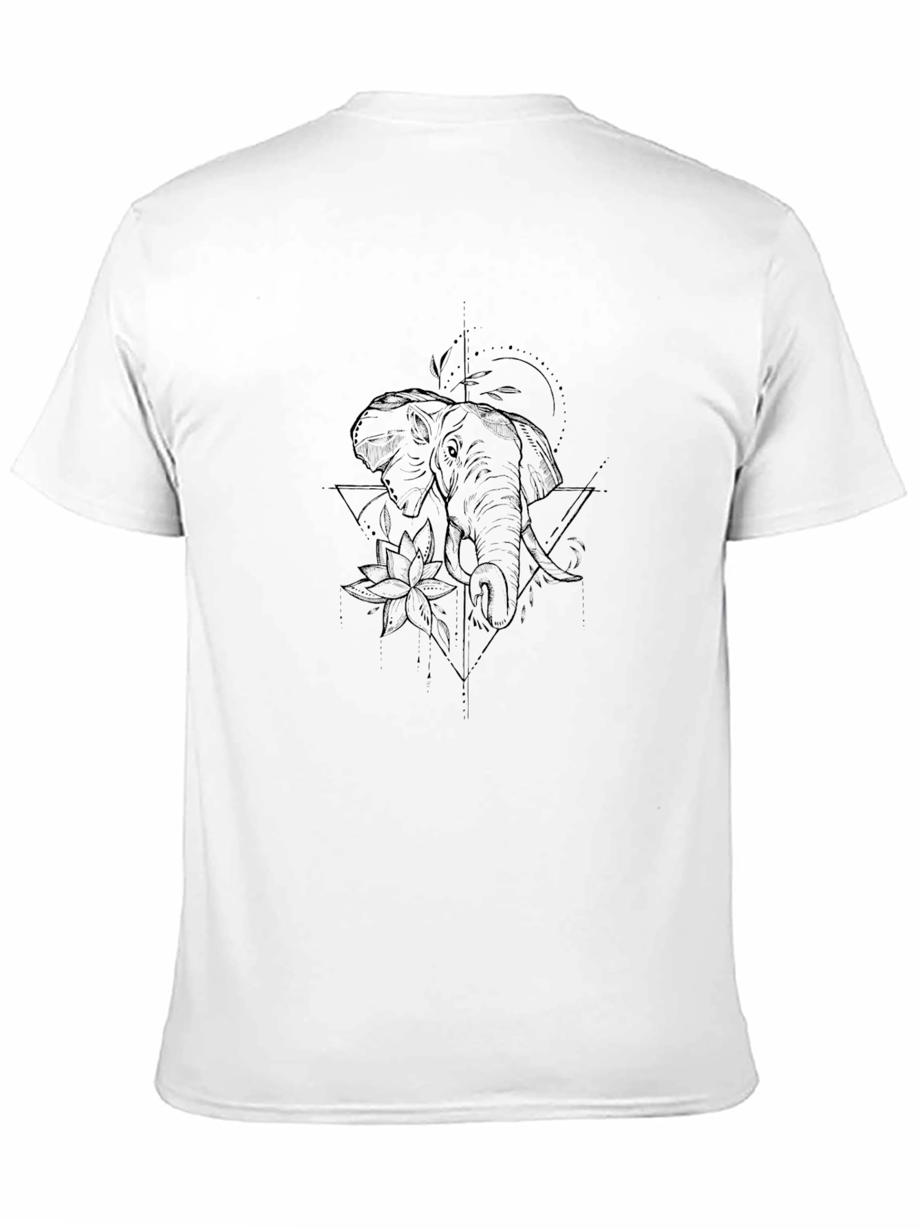 Elephant Lotus Geometric T-Shirt - Black