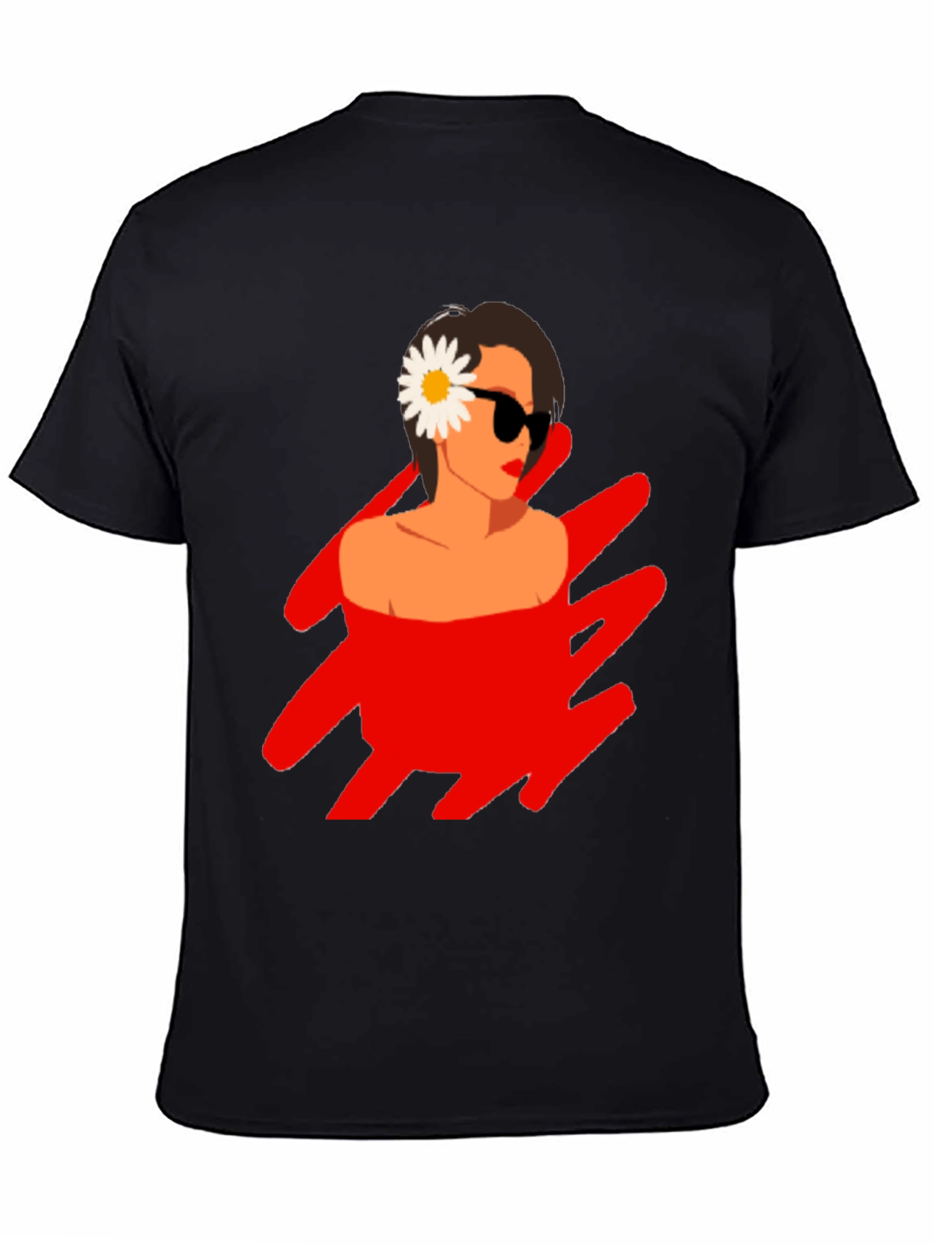Black T-Shirt with Retro Woman Graphic
