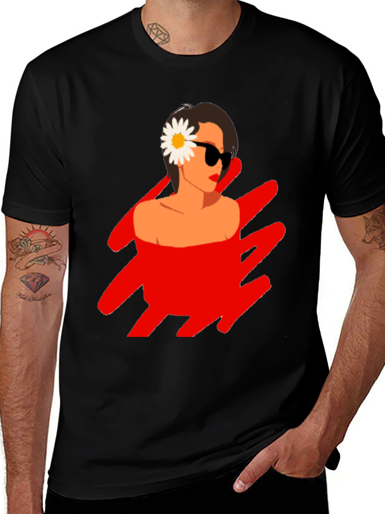 Black T-Shirt with Retro Woman Graphic