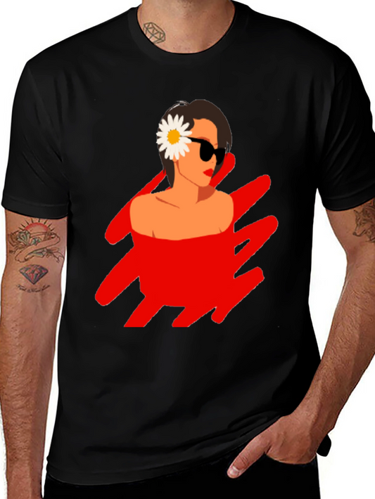 Black T-Shirt with Retro Woman Graphic