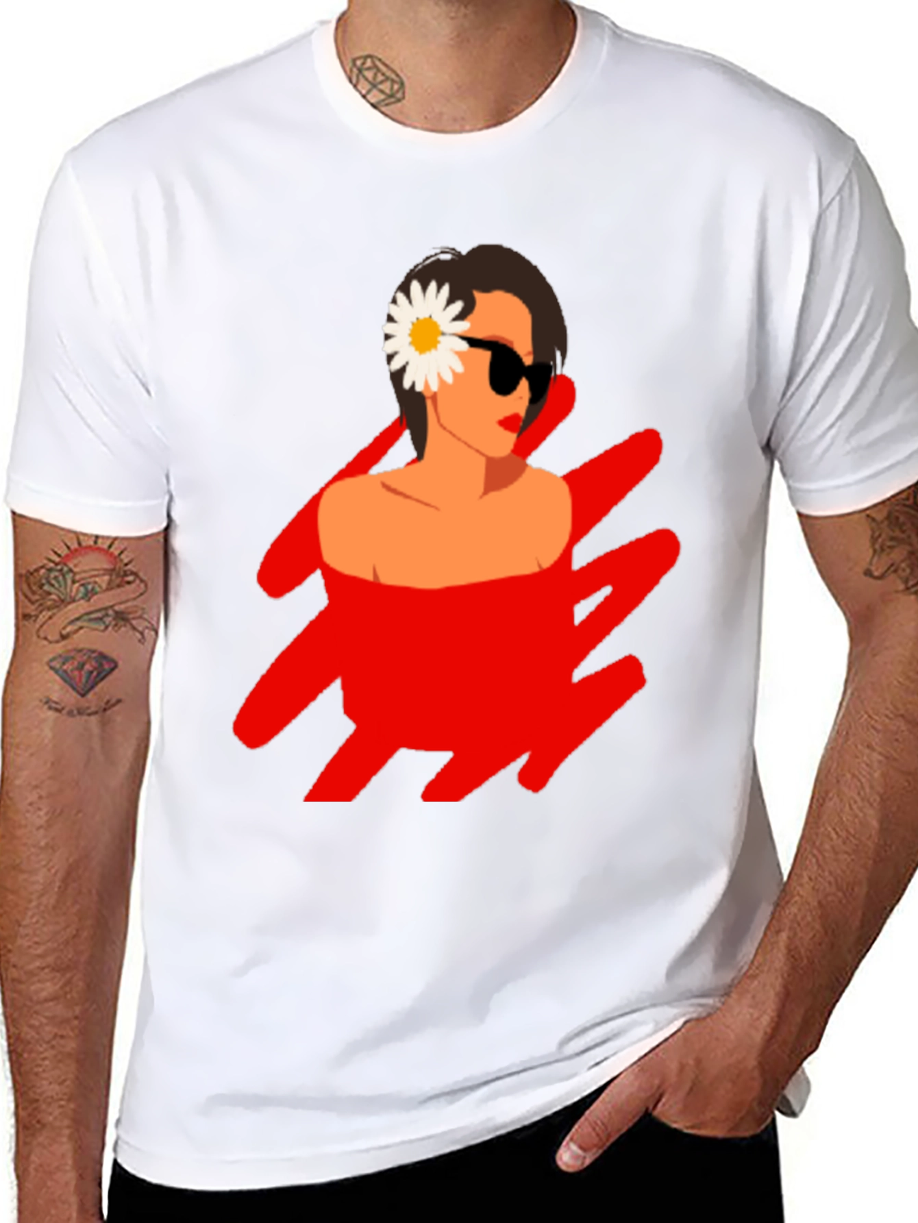 Black T-Shirt with Retro Woman Graphic
