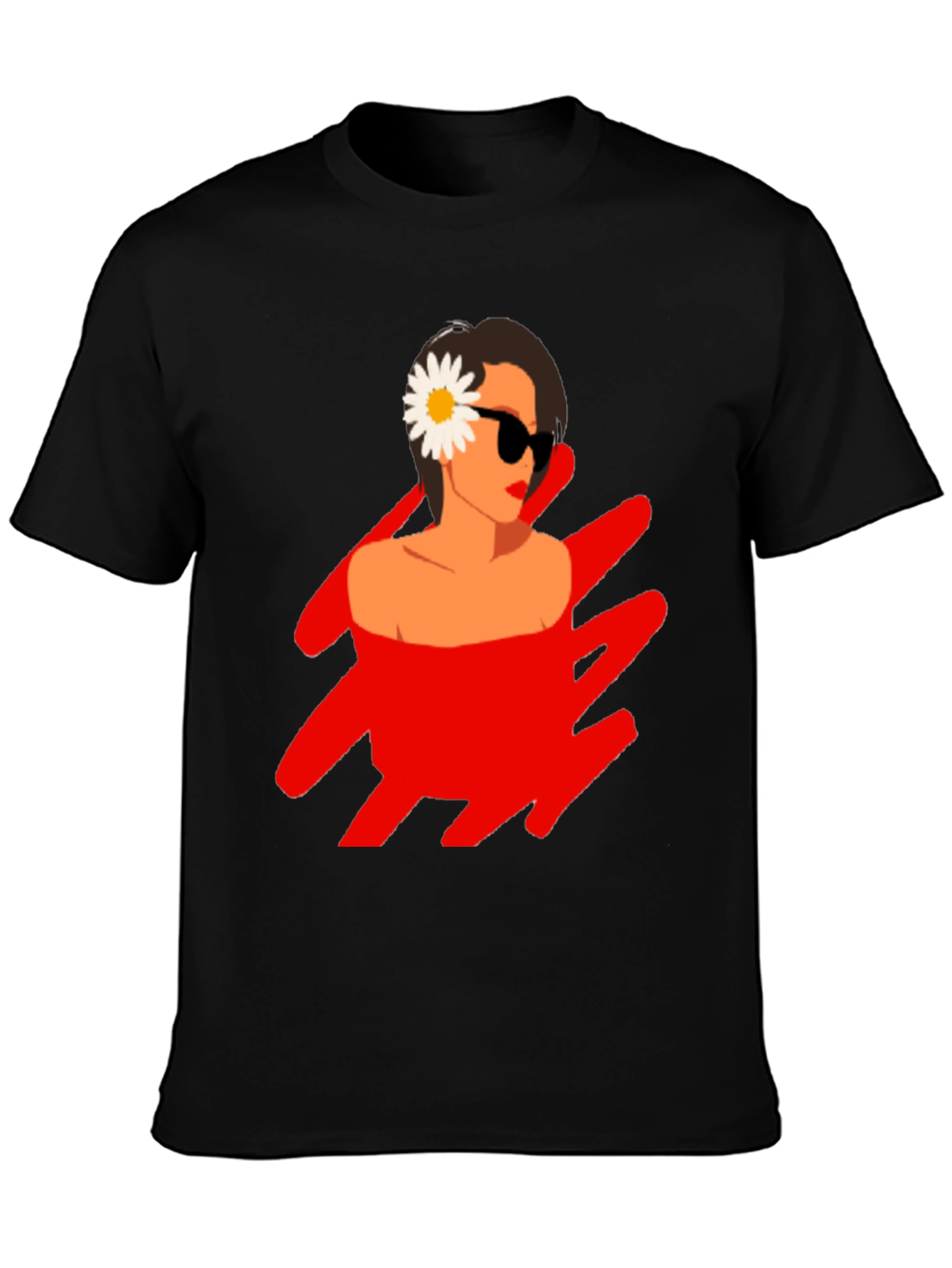 Black T-Shirt with Retro Woman Graphic