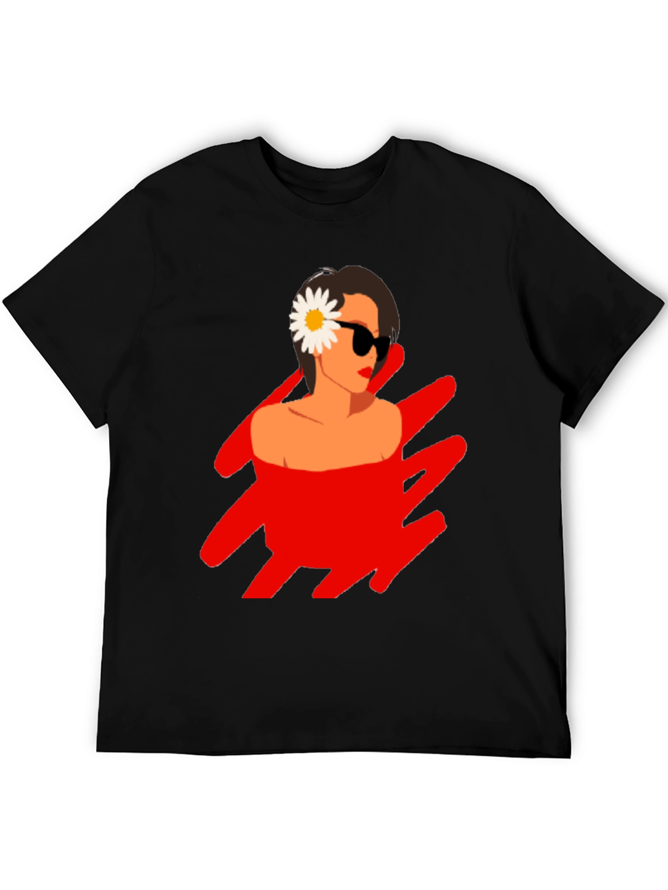 Black T-Shirt with Retro Woman Graphic