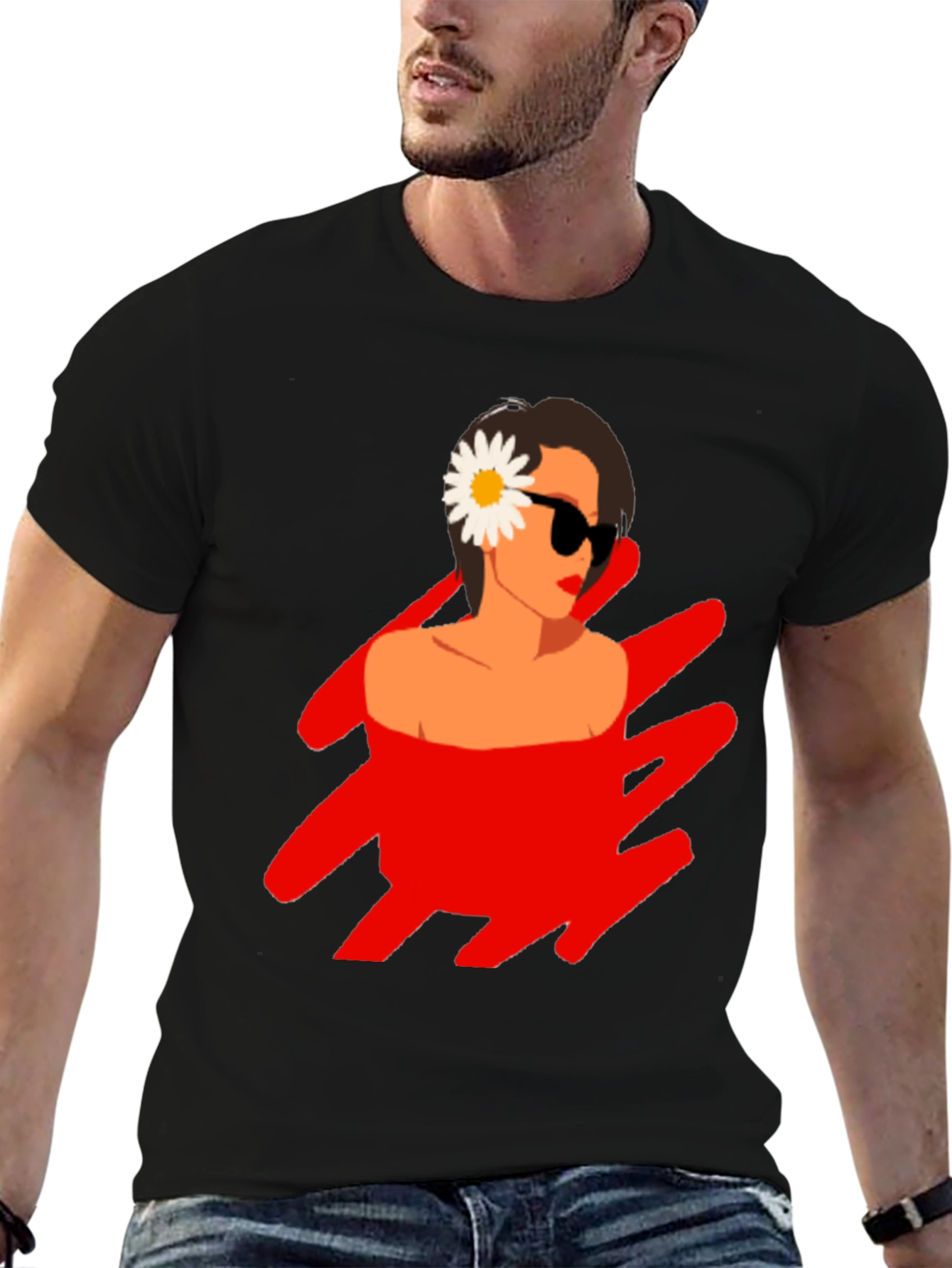 Black T-Shirt with Retro Woman Graphic