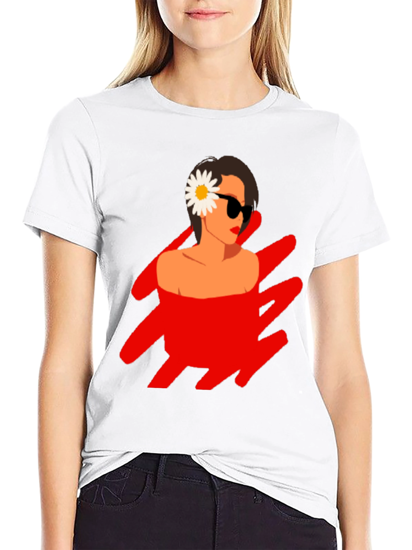Black T-Shirt with Retro Woman Graphic
