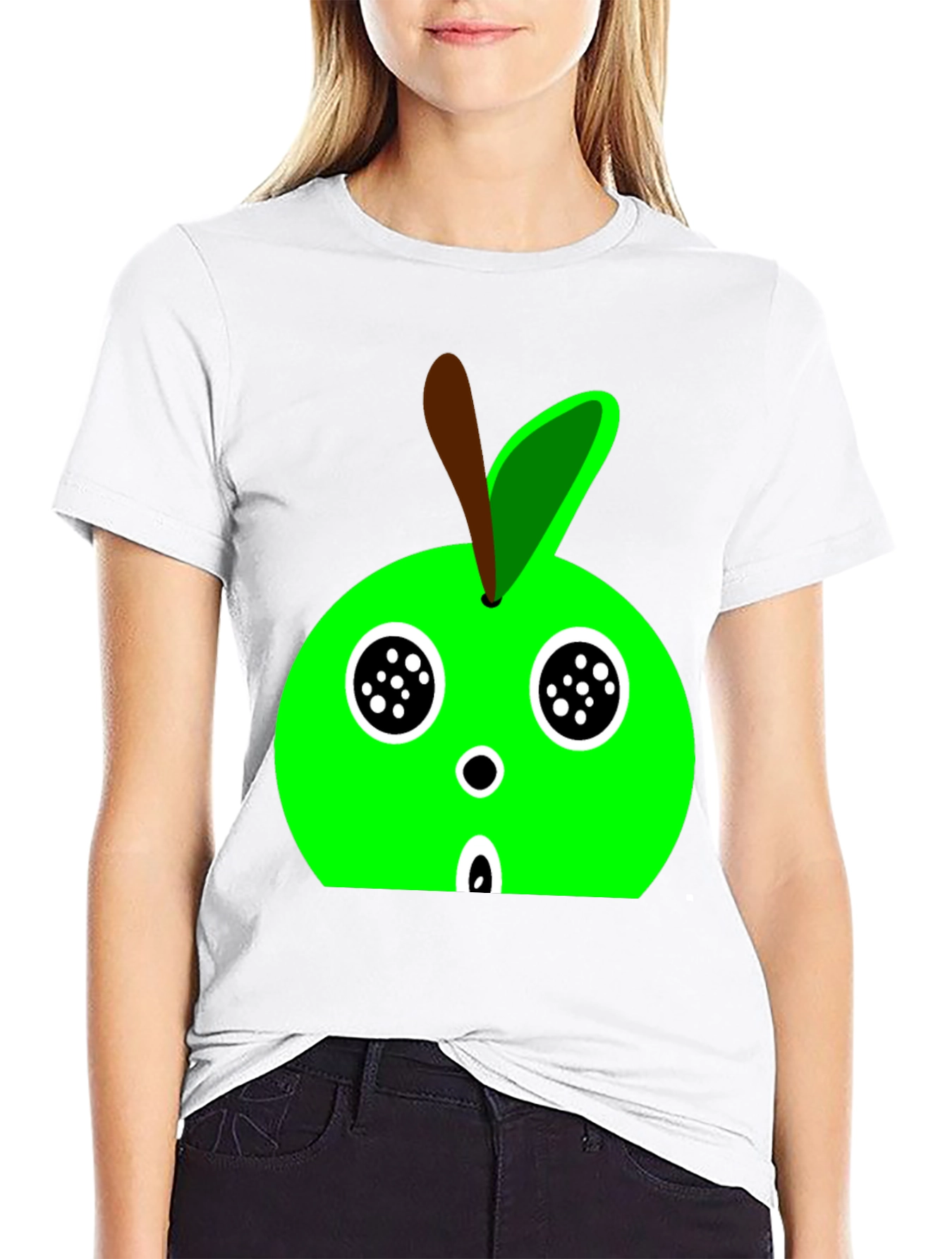 Cartoon Apple Graphic Tee - Black