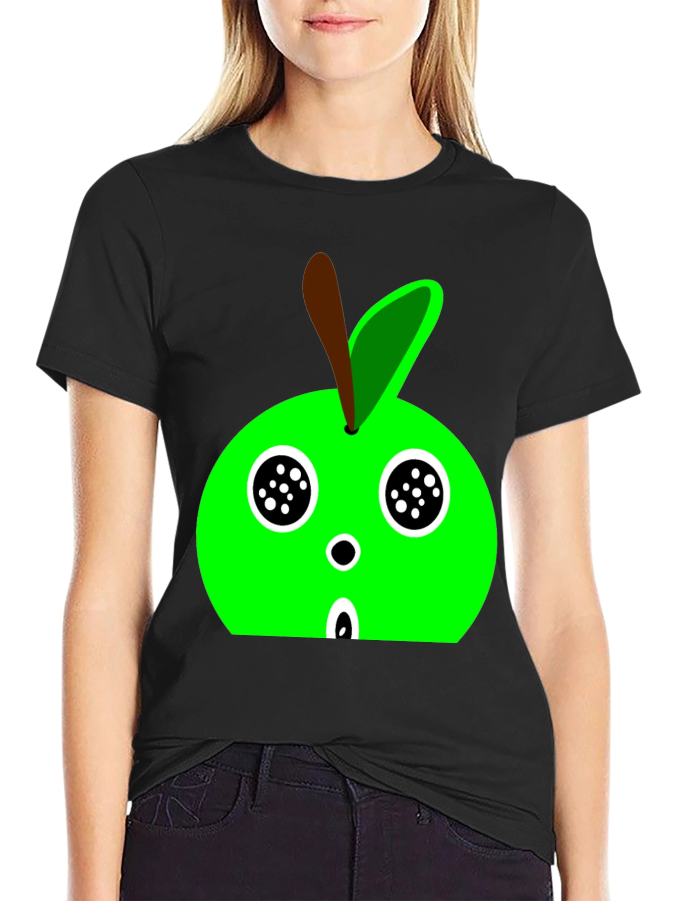Cartoon Apple Graphic Tee - Black