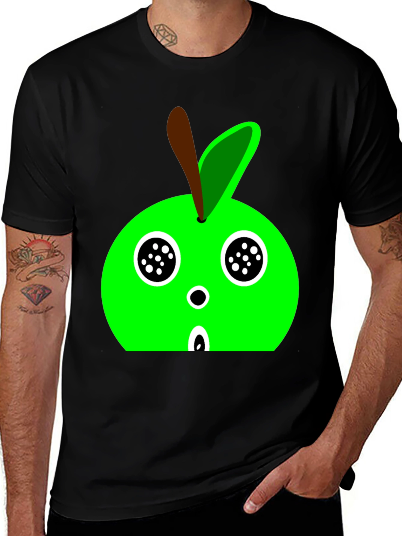 Cartoon Apple Graphic Tee - Black