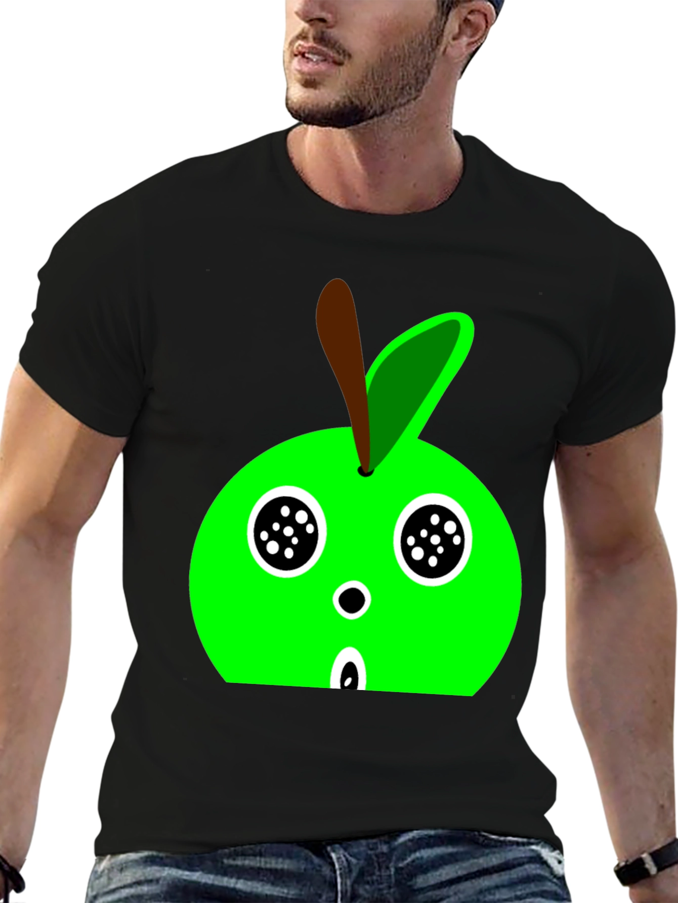 Cartoon Apple Graphic Tee - Black