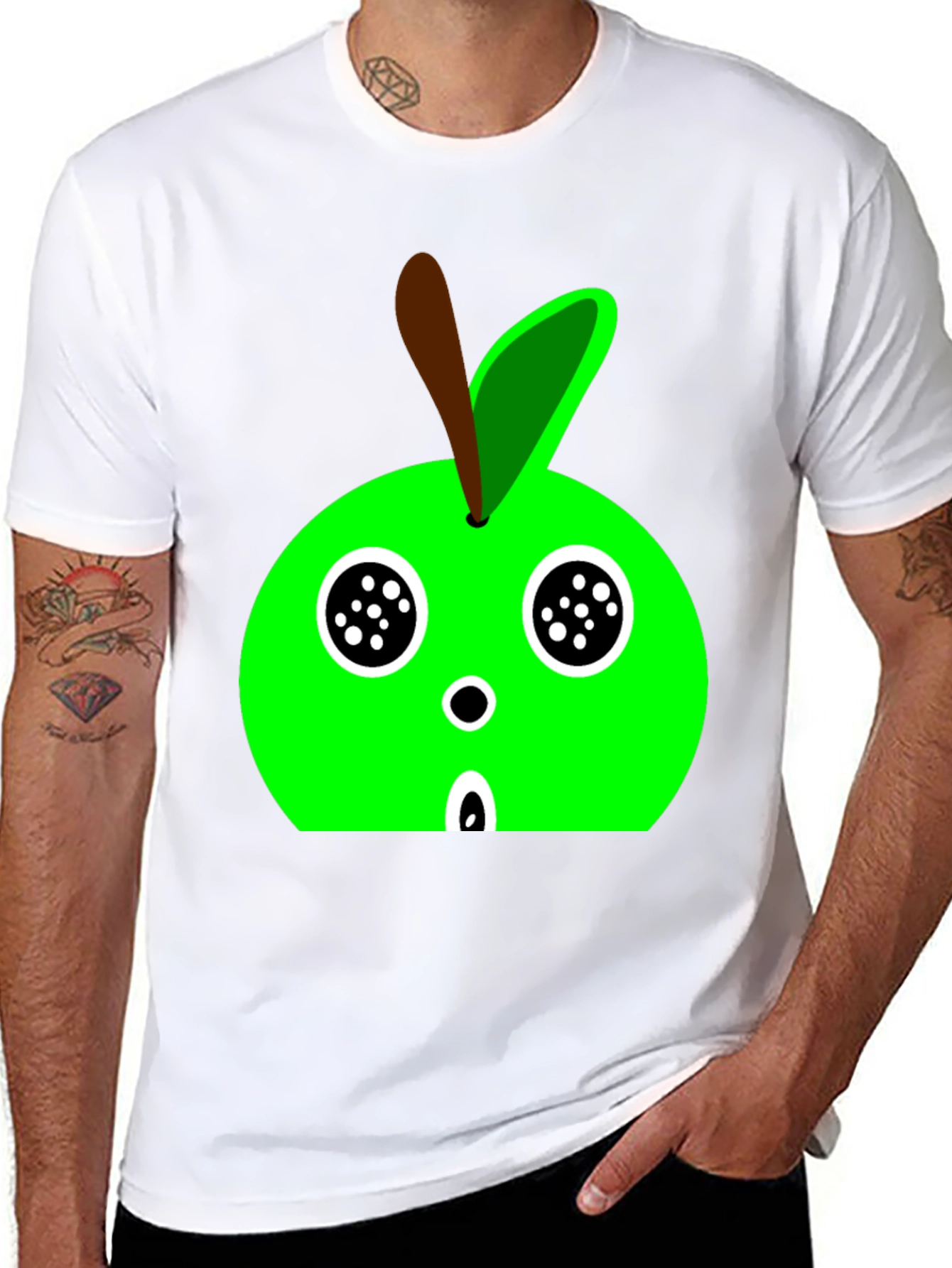 Cartoon Apple Graphic Tee - Black