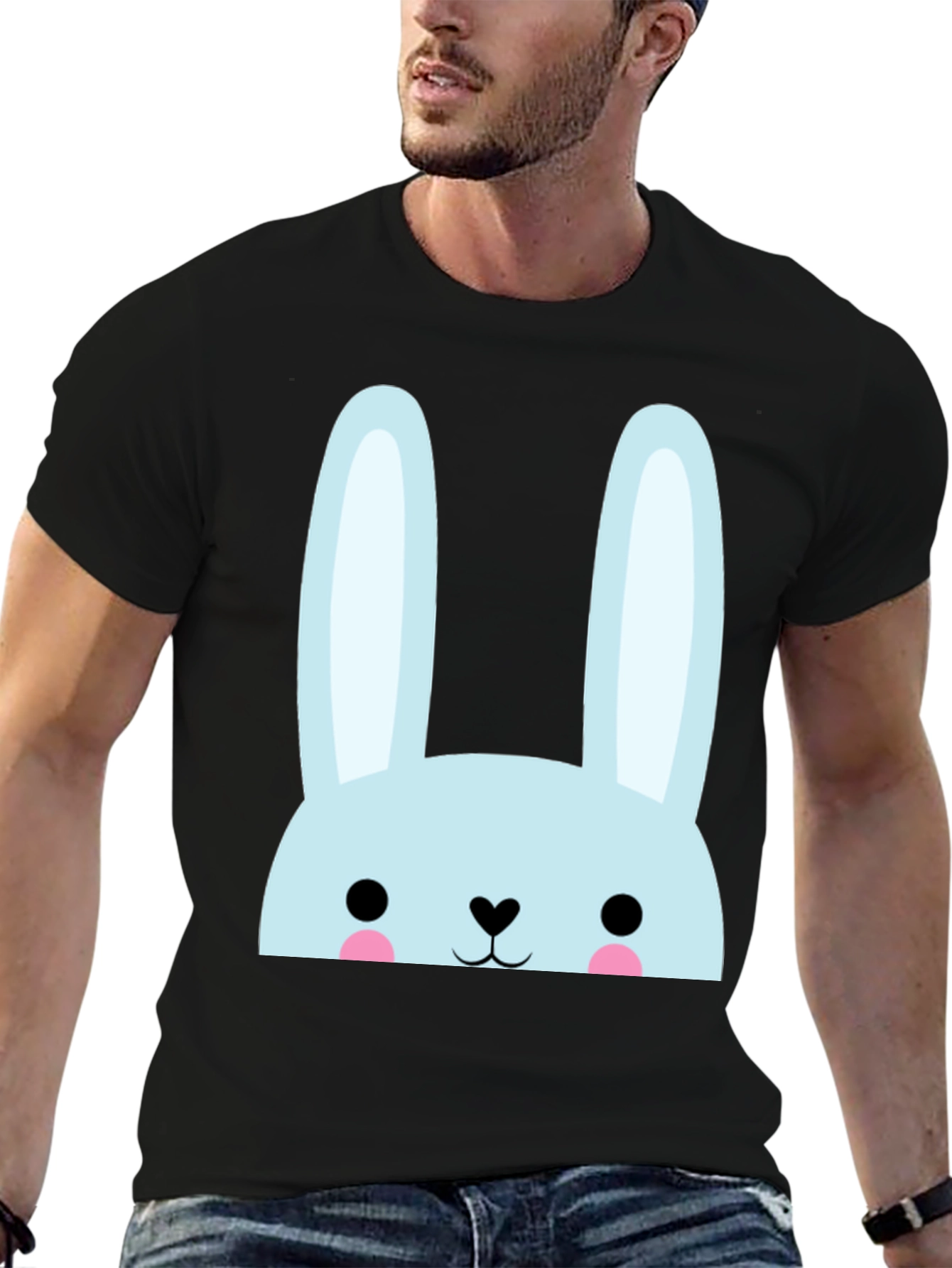 Cute Bunny Graphic Tee - Black Cotton Comfort
