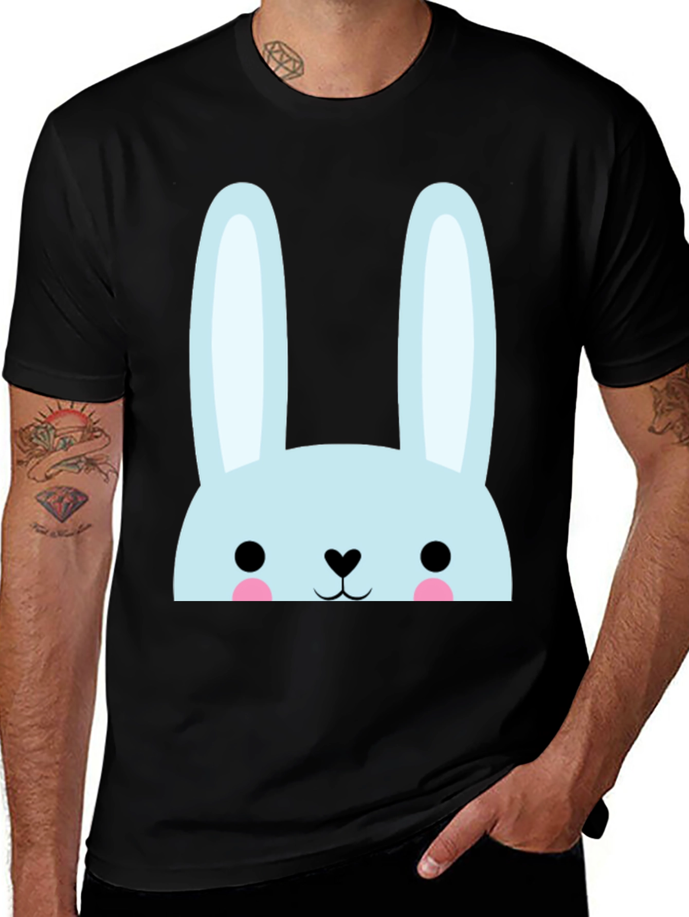 Cute Bunny Graphic Tee - Black Cotton Comfort