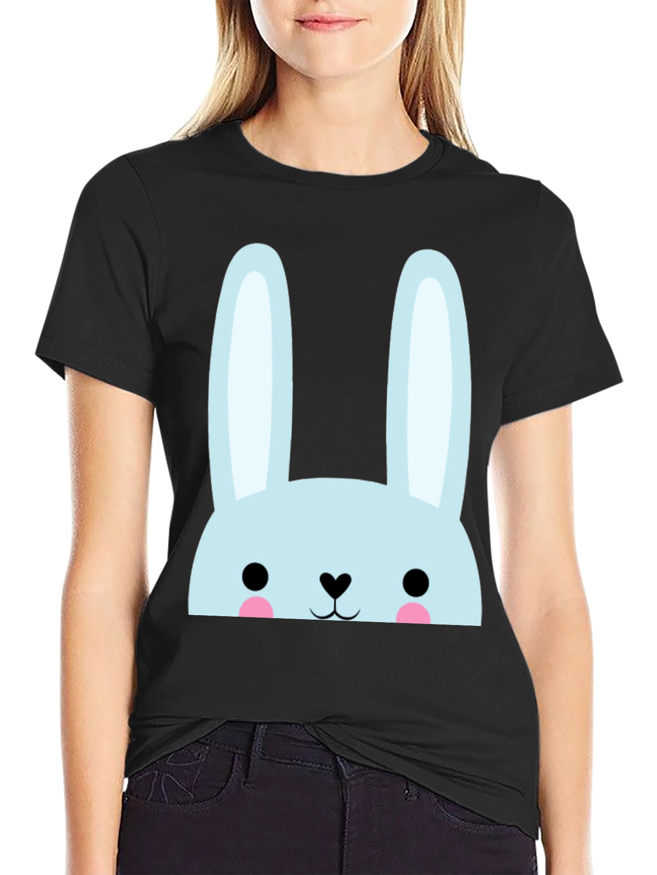 Cute Bunny Graphic Tee - Black Cotton Comfort