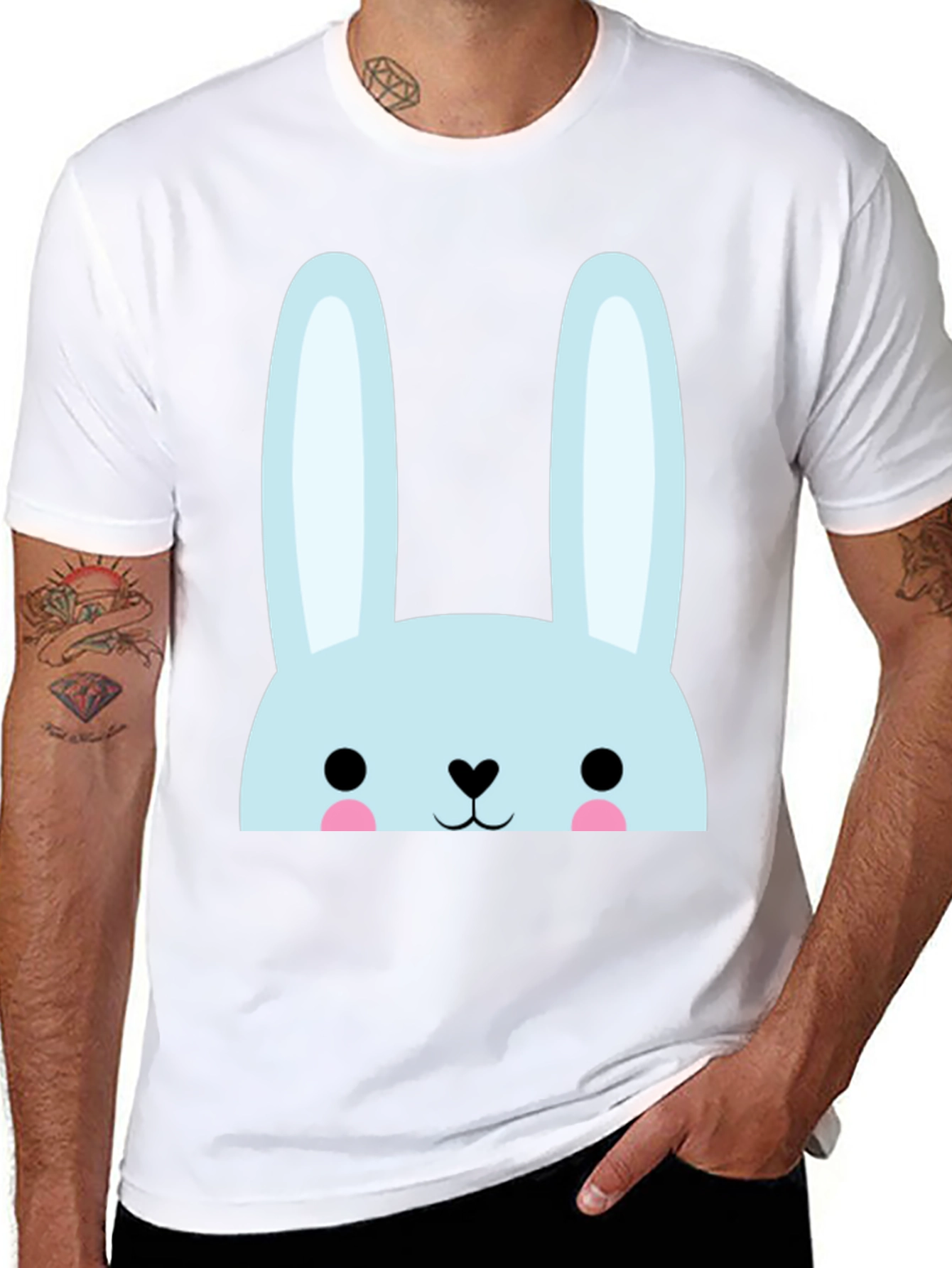 Cute Bunny Graphic Tee - Black Cotton Comfort