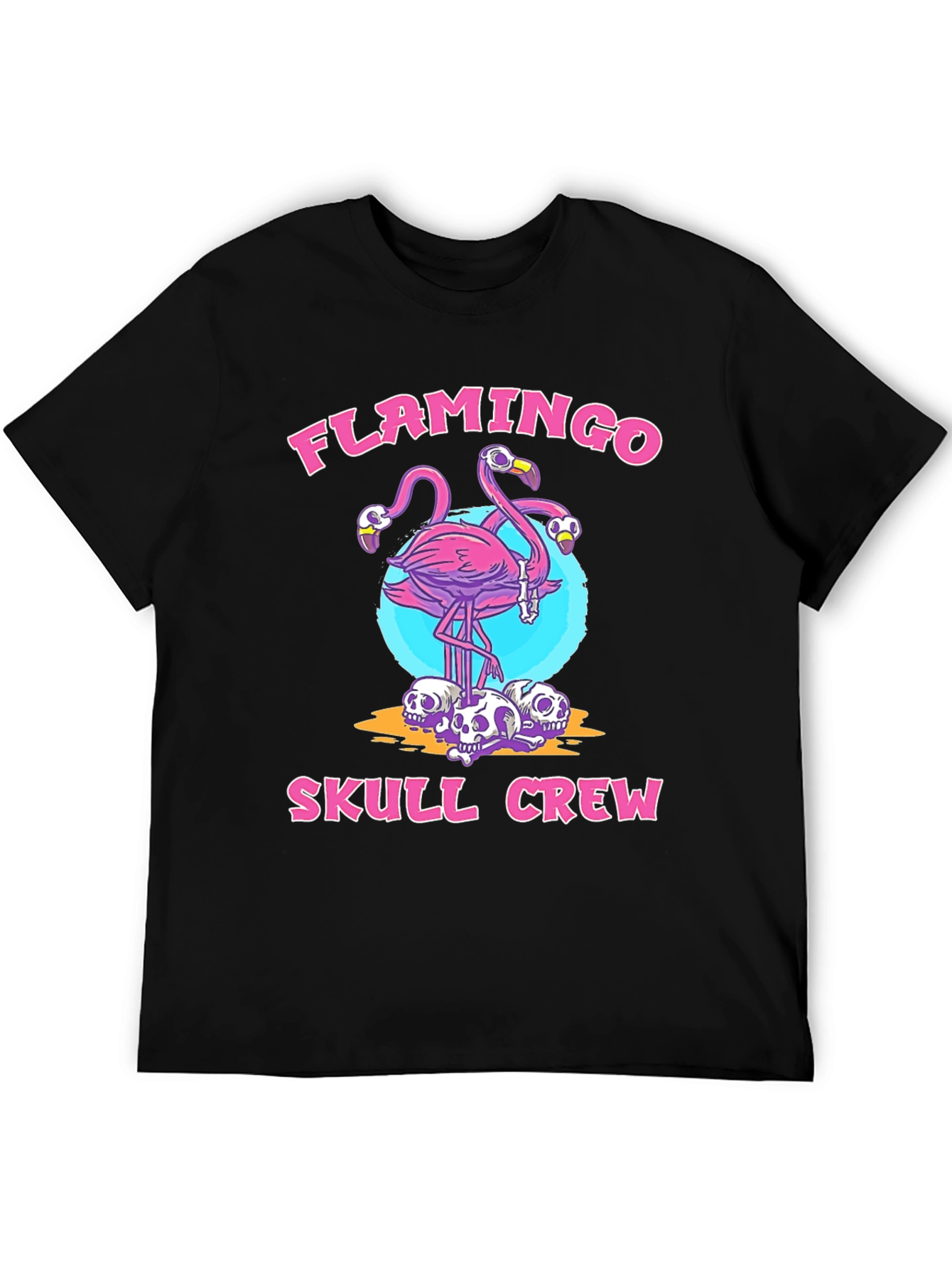 Flamingo Skull Crew Black Graphic T-Shirt