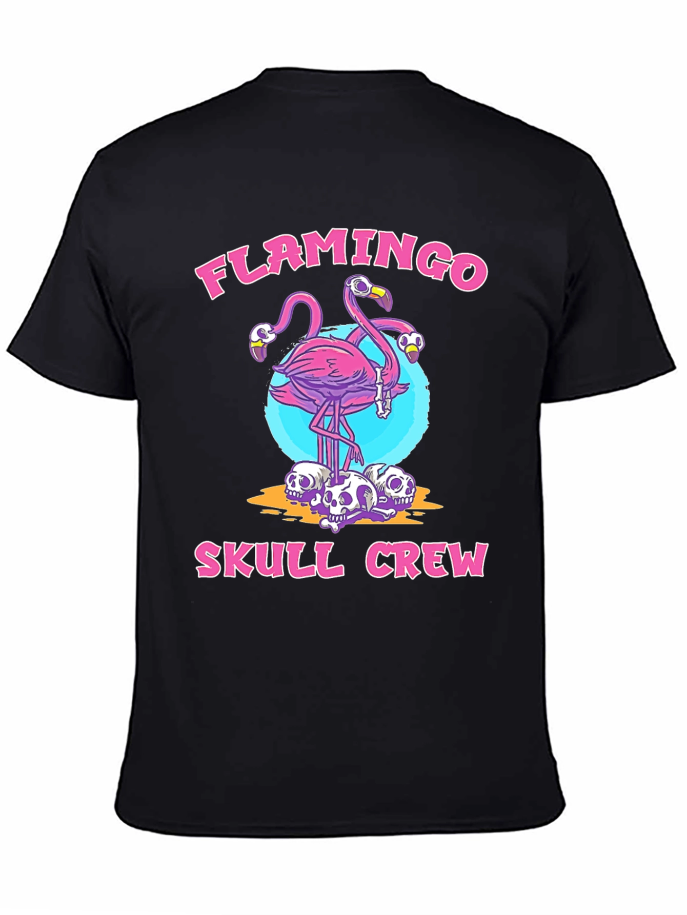 Flamingo Skull Crew Black Graphic T-Shirt