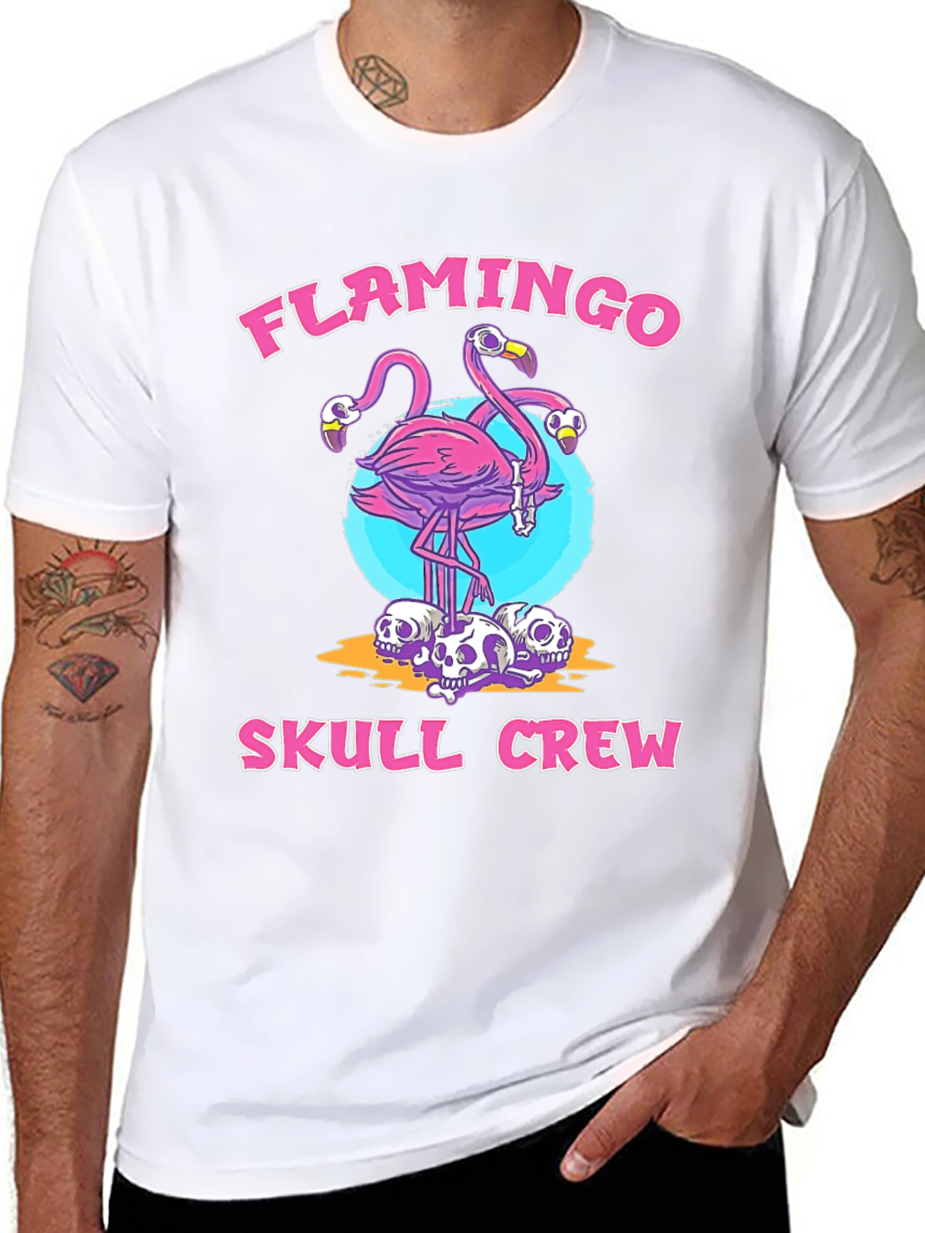Flamingo Skull Crew Black Graphic T-Shirt