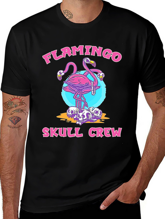 Flamingo Skull Crew Black Graphic T-Shirt