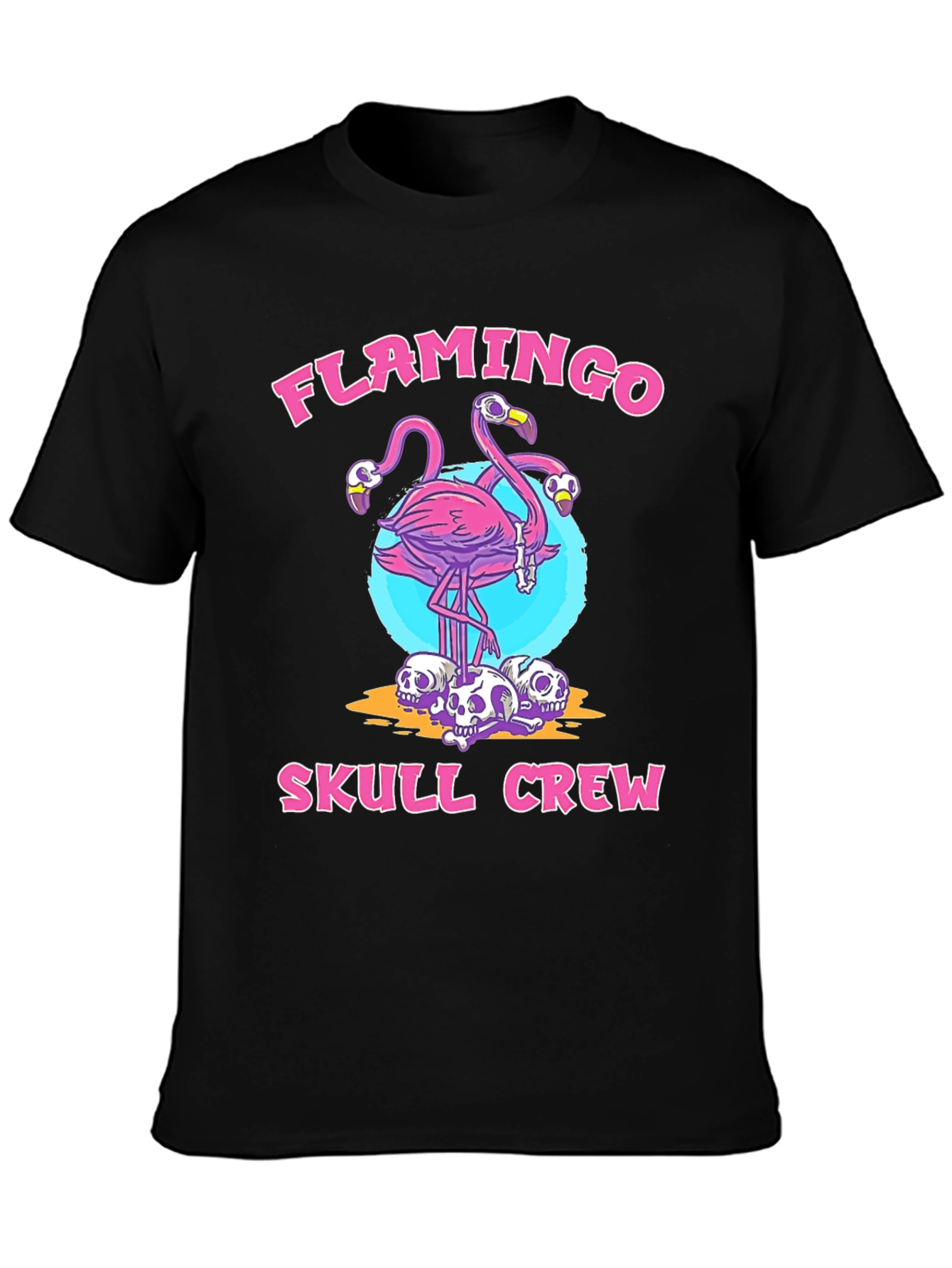 Flamingo Skull Crew Black Graphic T-Shirt
