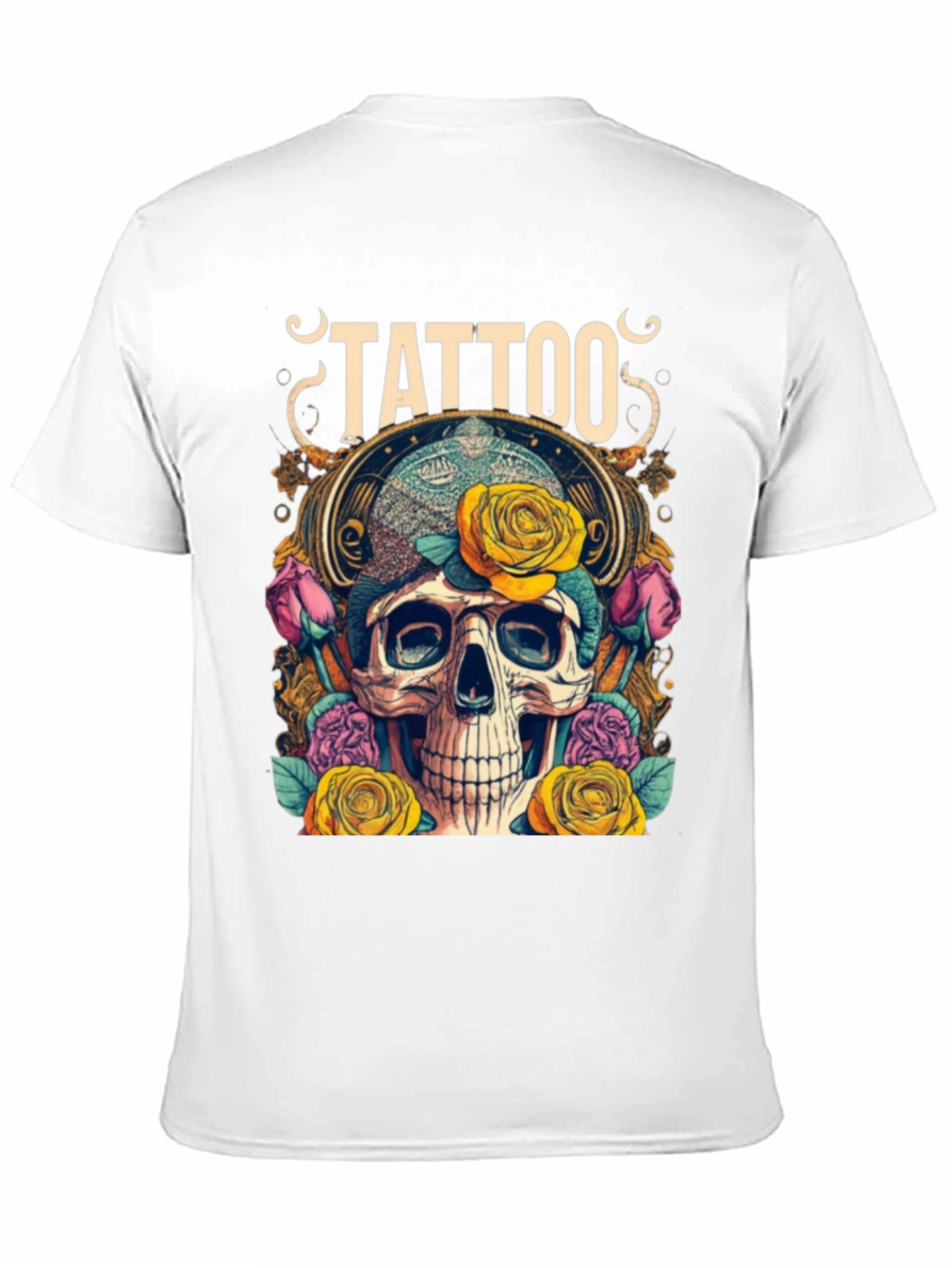 Skull & Roses Tattoo Graphic Tee - Unique Design