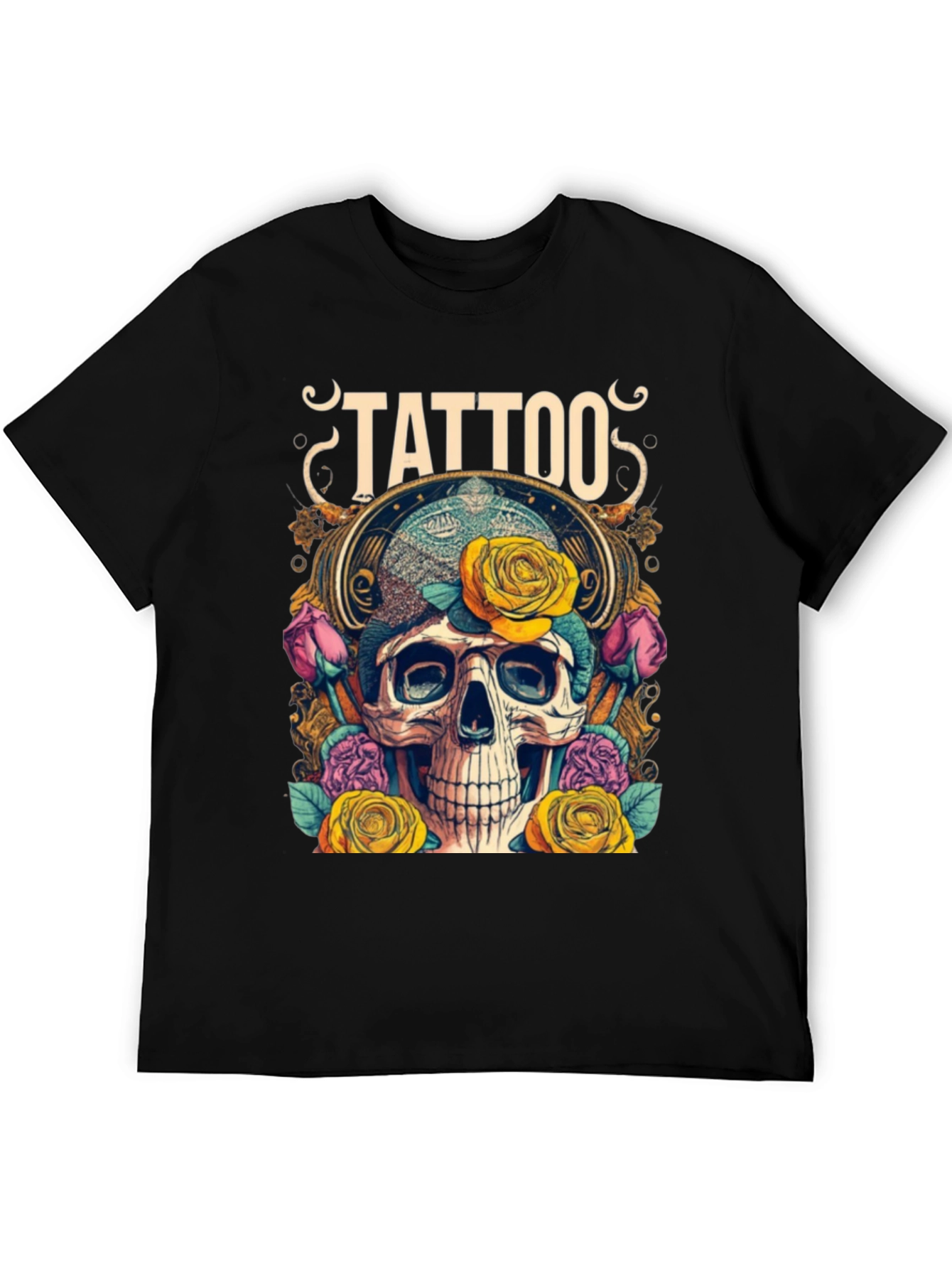 Skull & Roses Tattoo Graphic Tee - Unique Design