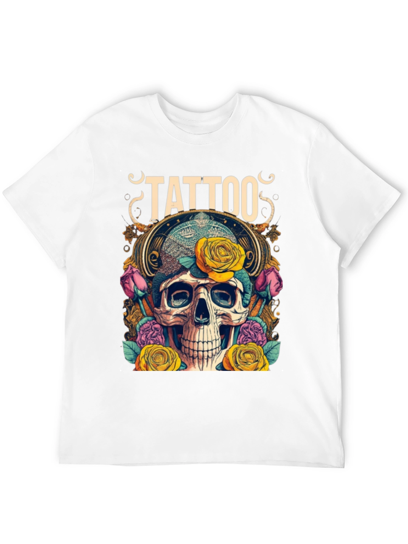 Skull & Roses Tattoo Graphic Tee - Unique Design