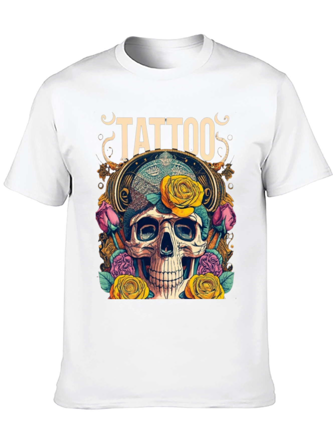 Skull & Roses Tattoo Graphic Tee - Unique Design
