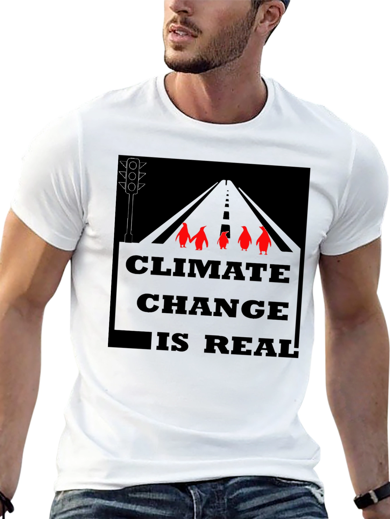 Climate Change Penguins Black T-Shirt