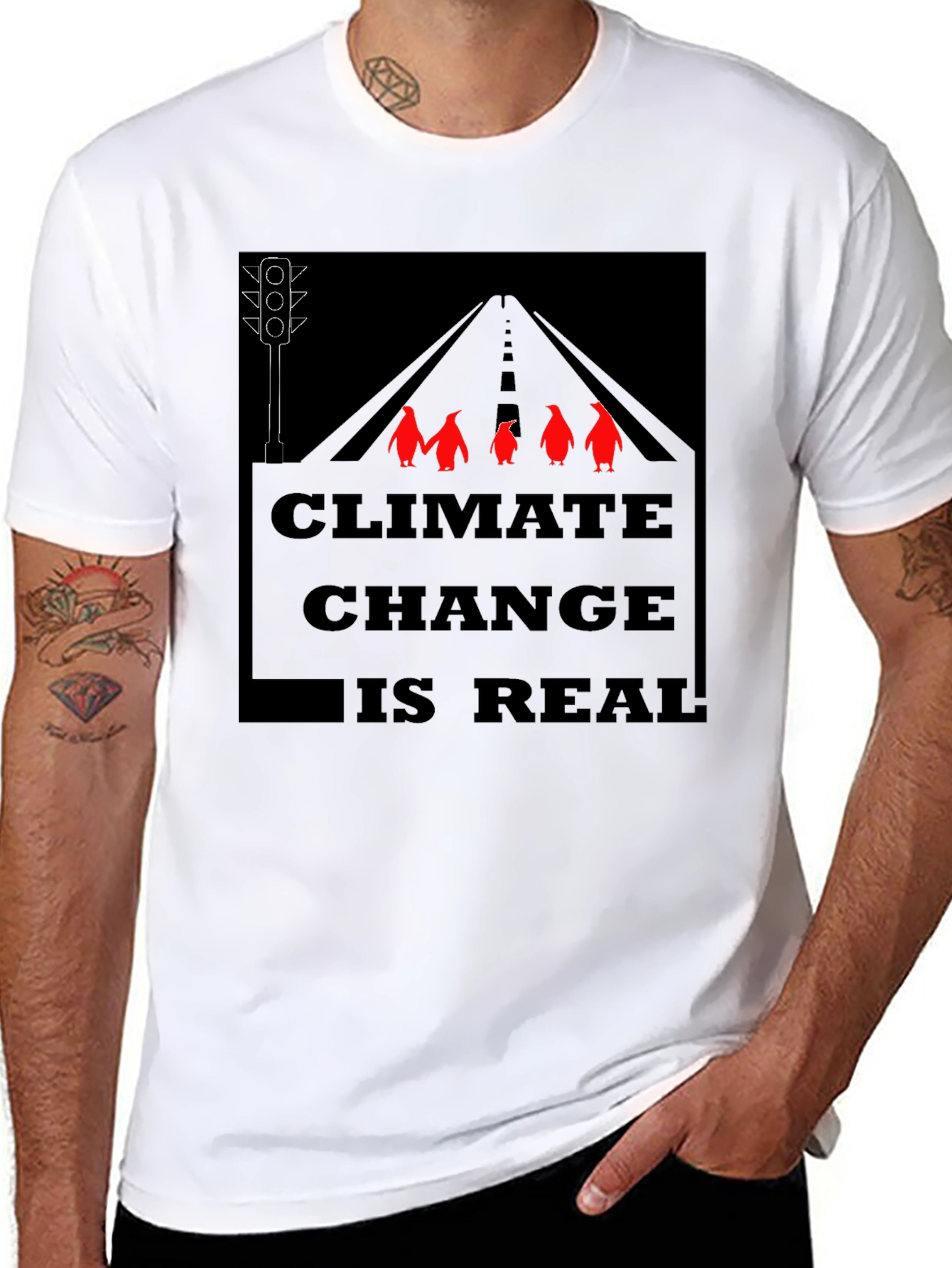 Climate Change Penguins Black T-Shirt