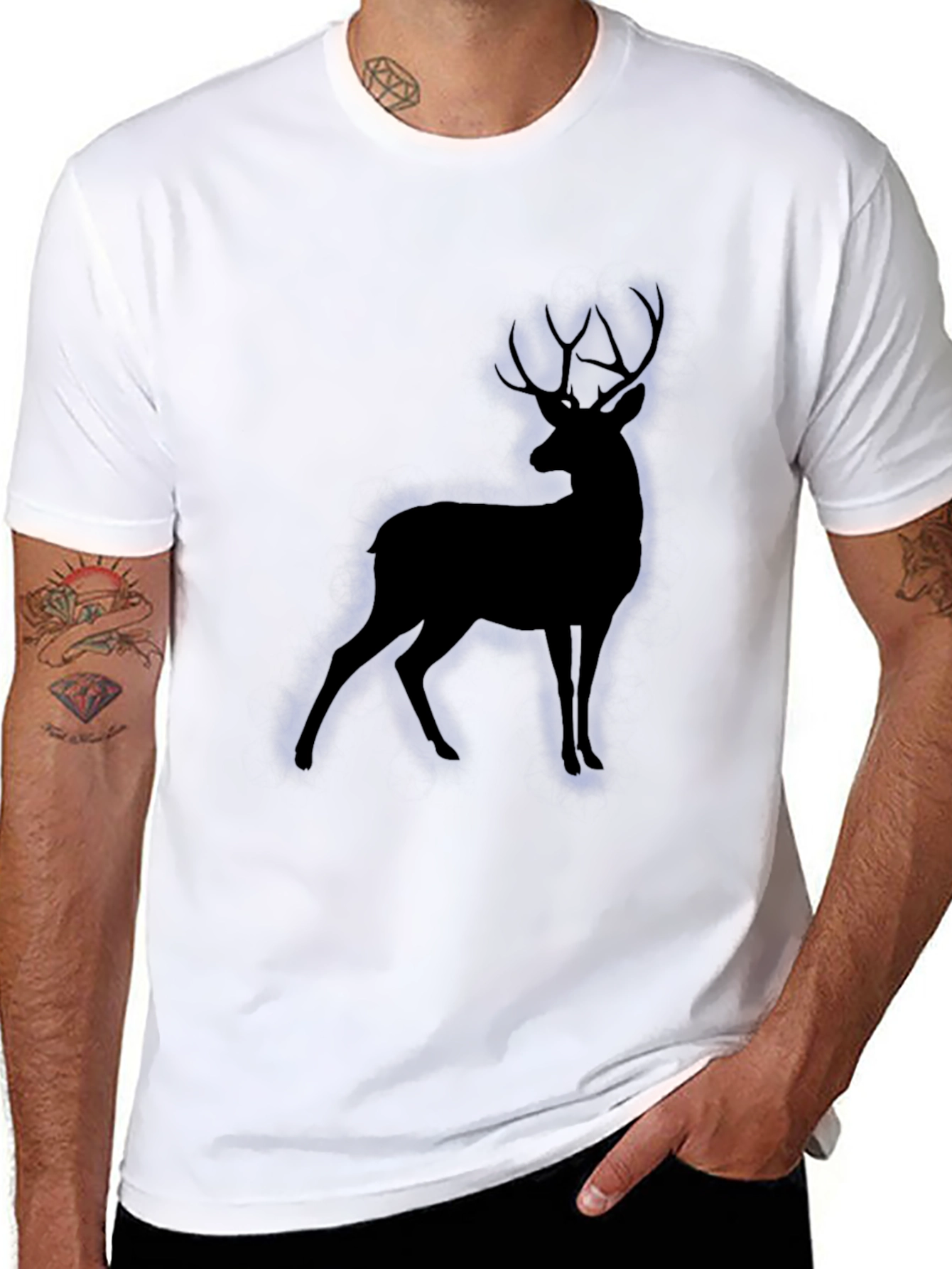 Mens Black T-Shirt with Deer Silhouette