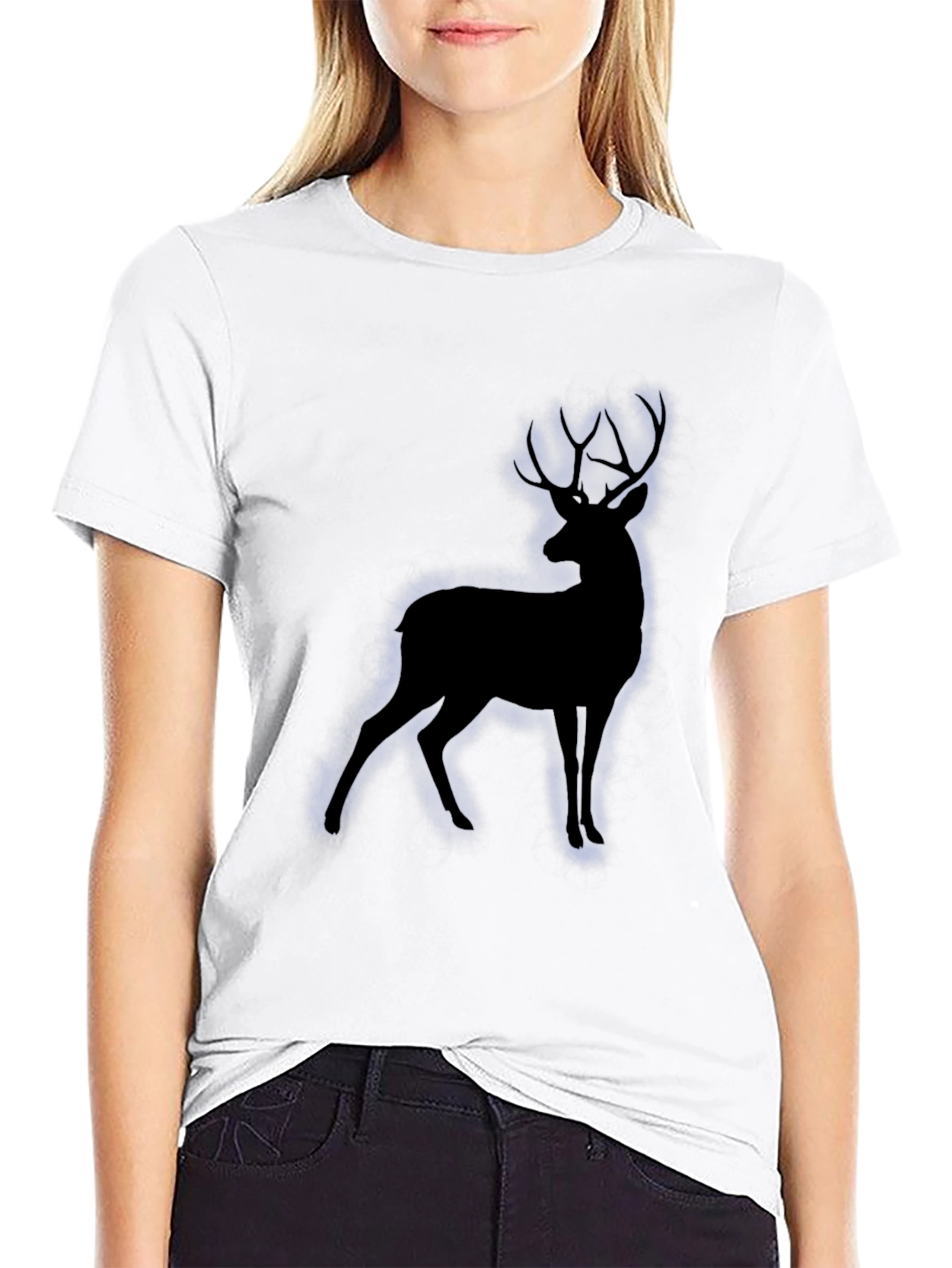 Mens Black T-Shirt with Deer Silhouette