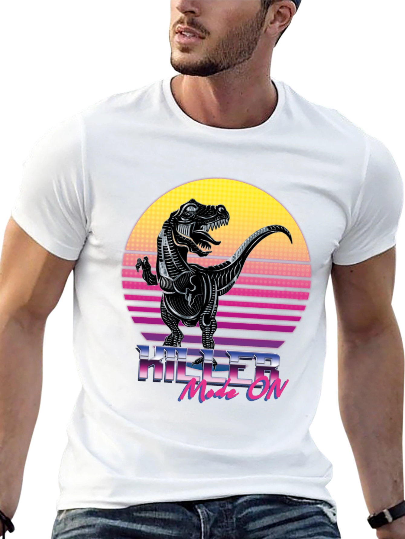 Killer Mode On T-Rex Retro Graphic T-Shirt