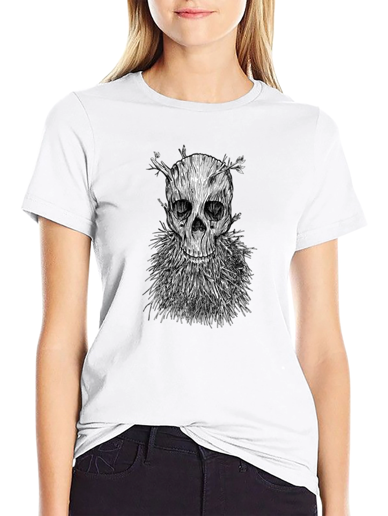 Wood Skull Graphic T-Shirt - Black