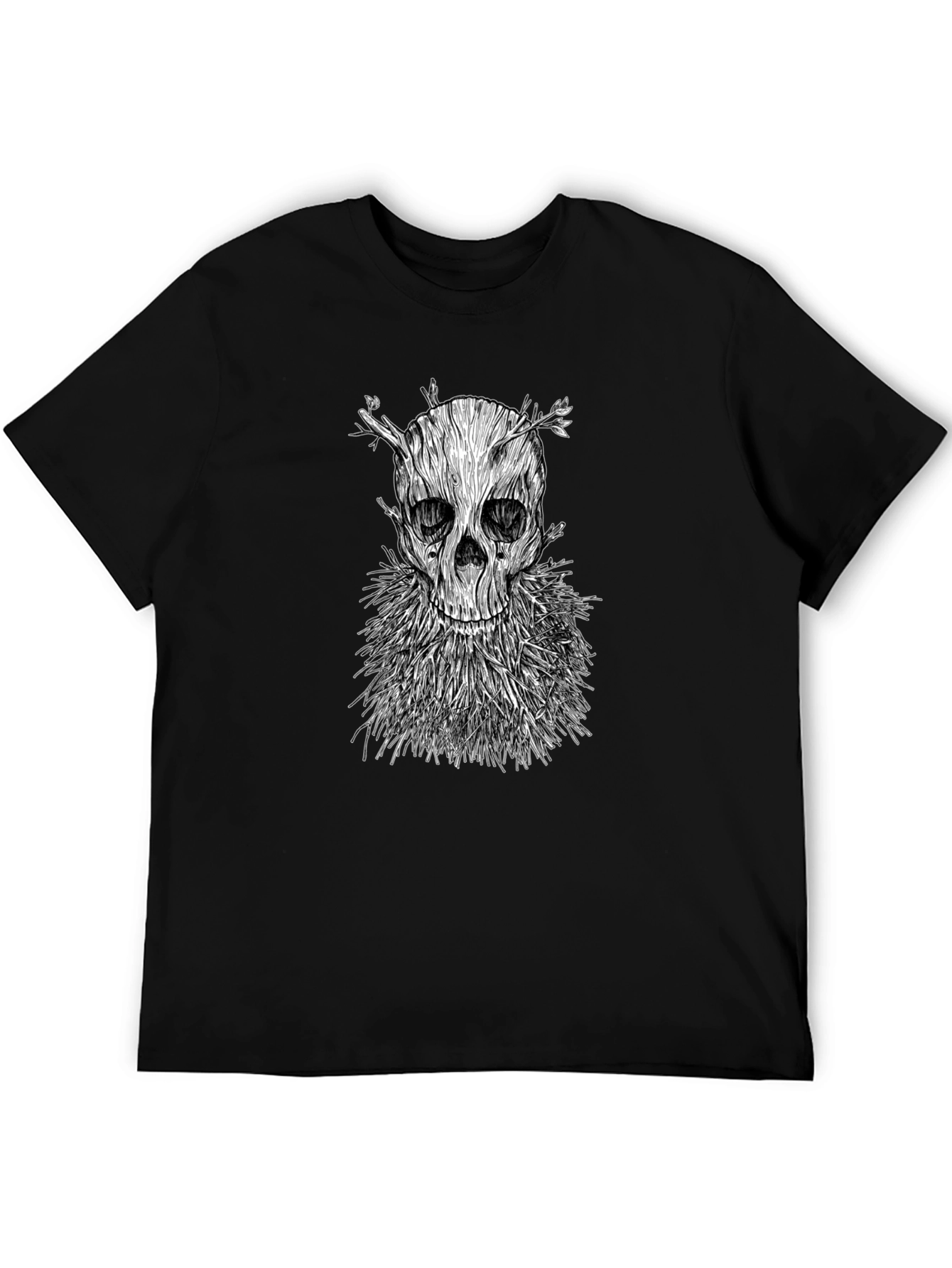 Wood Skull Graphic T-Shirt - Black