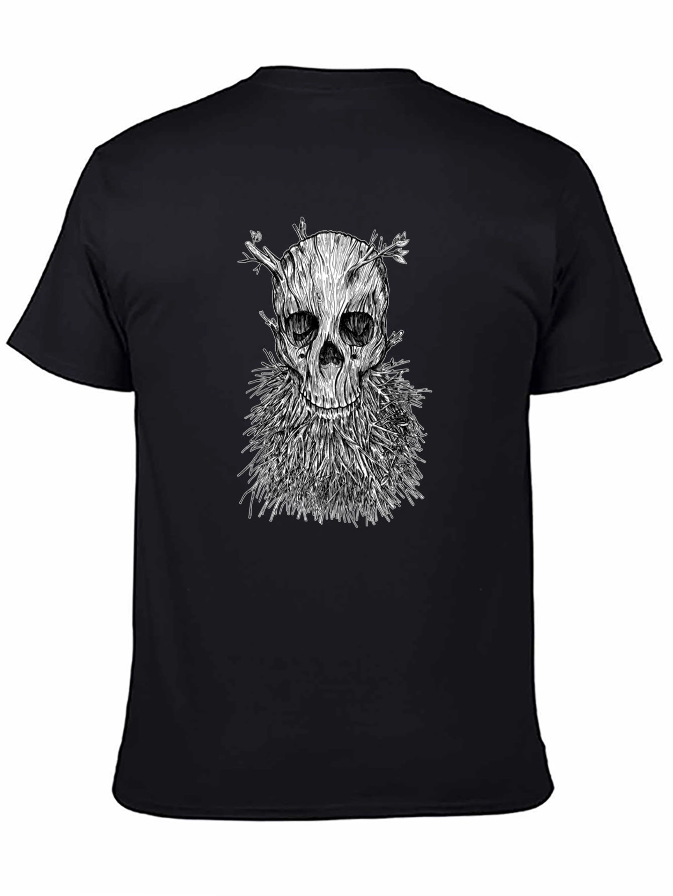 Wood Skull Graphic T-Shirt - Black