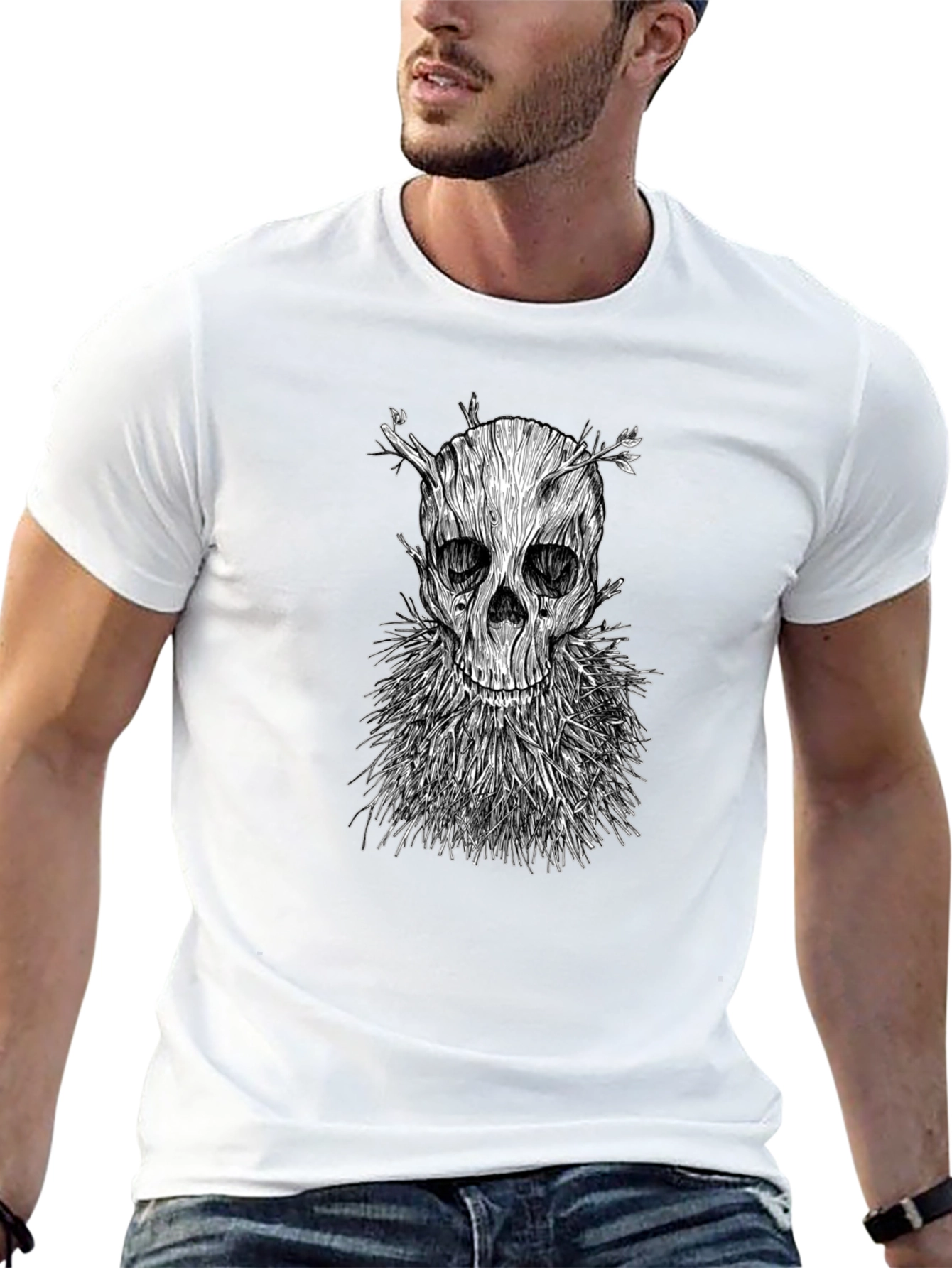 Wood Skull Graphic T-Shirt - Black