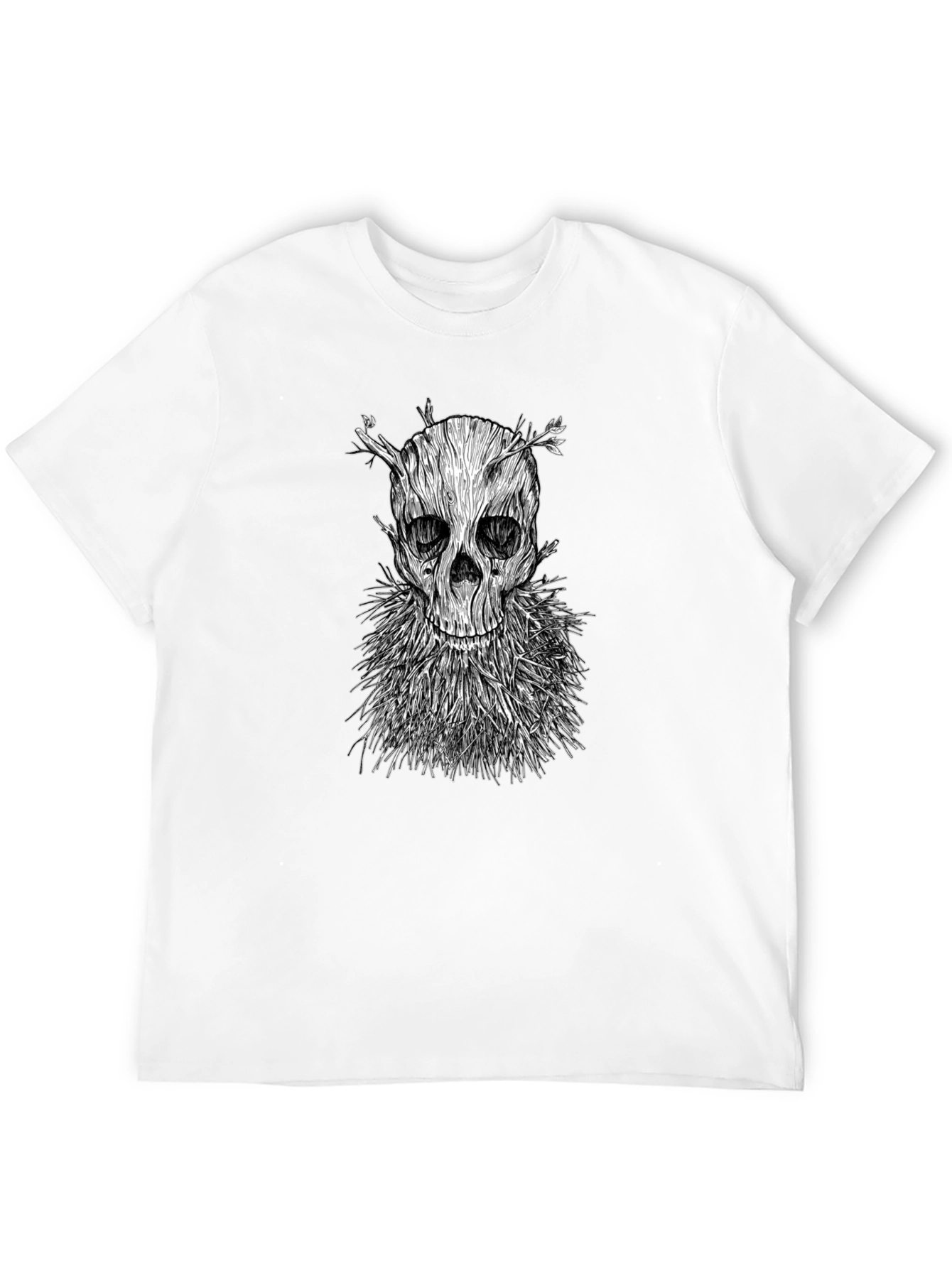 Wood Skull Graphic T-Shirt - Black