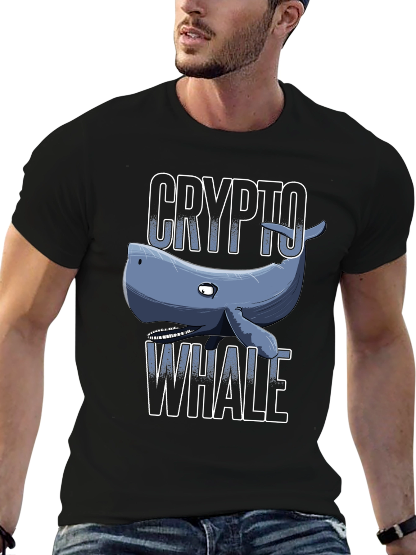 Crypto Whale Graphic Tee - Black Cotton T-Shirt