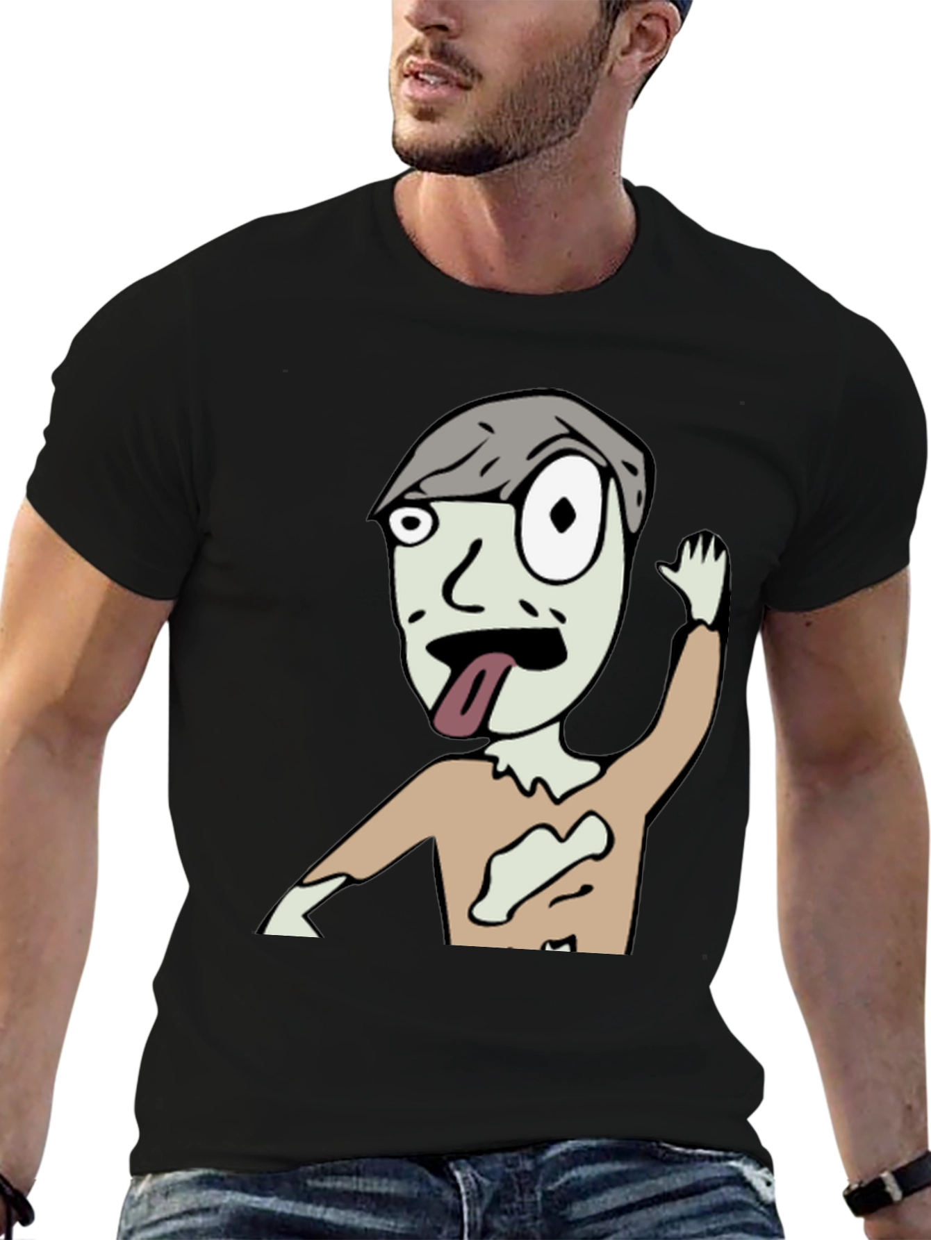 Zombie Cartoon Graphic Black T-Shirt