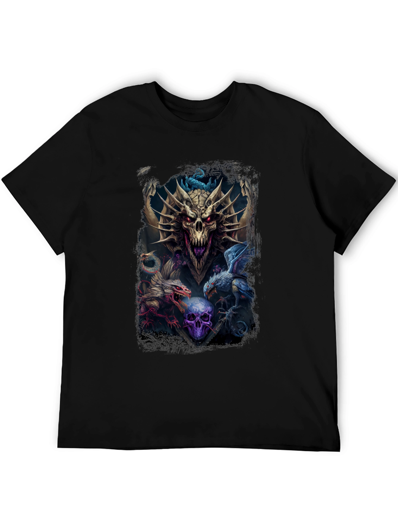 Dragon & Skull Graphic Tee - Dark Fantasy Style