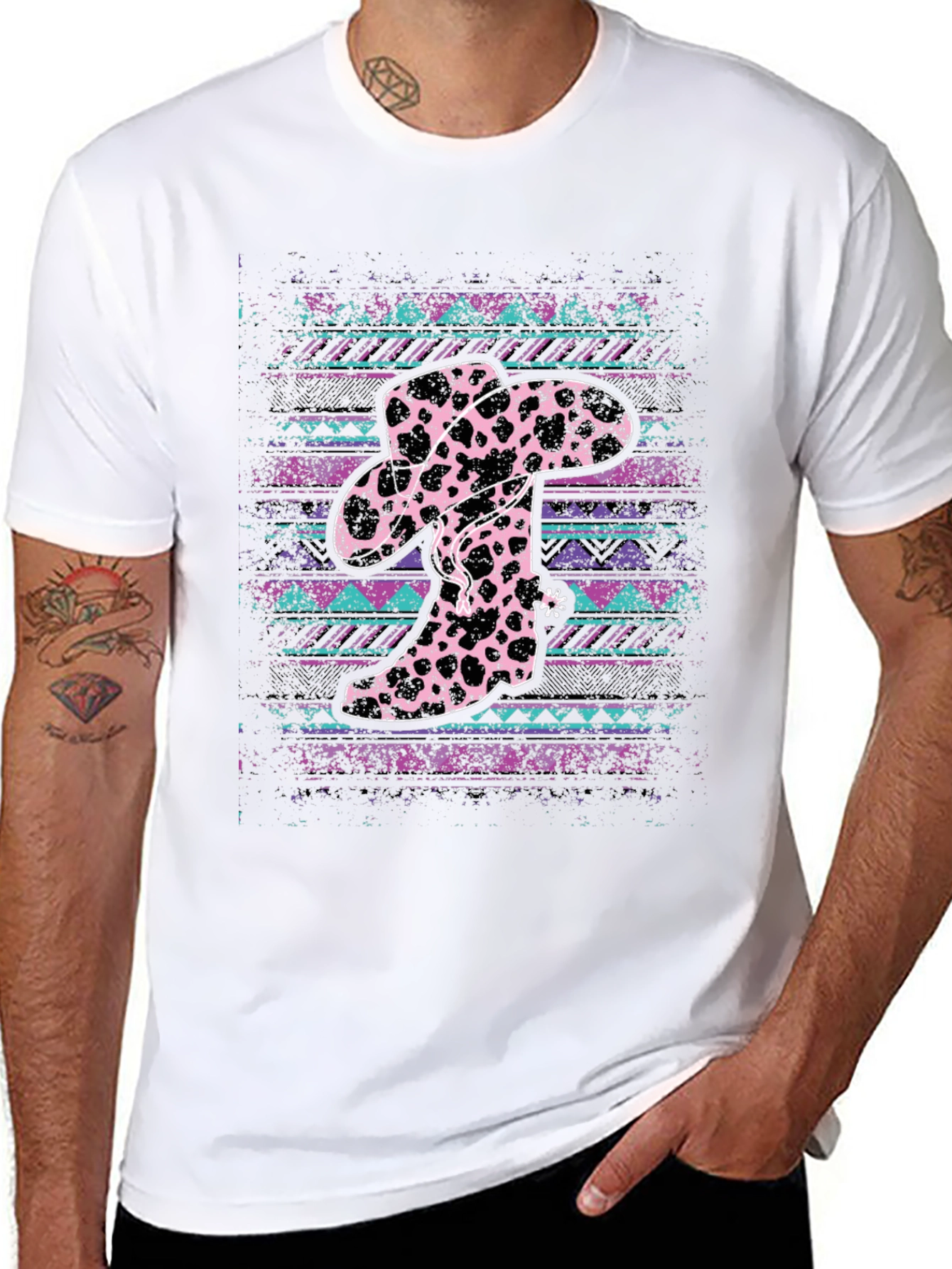 Cow Print Cowboy Hat and Boots T-Shirt