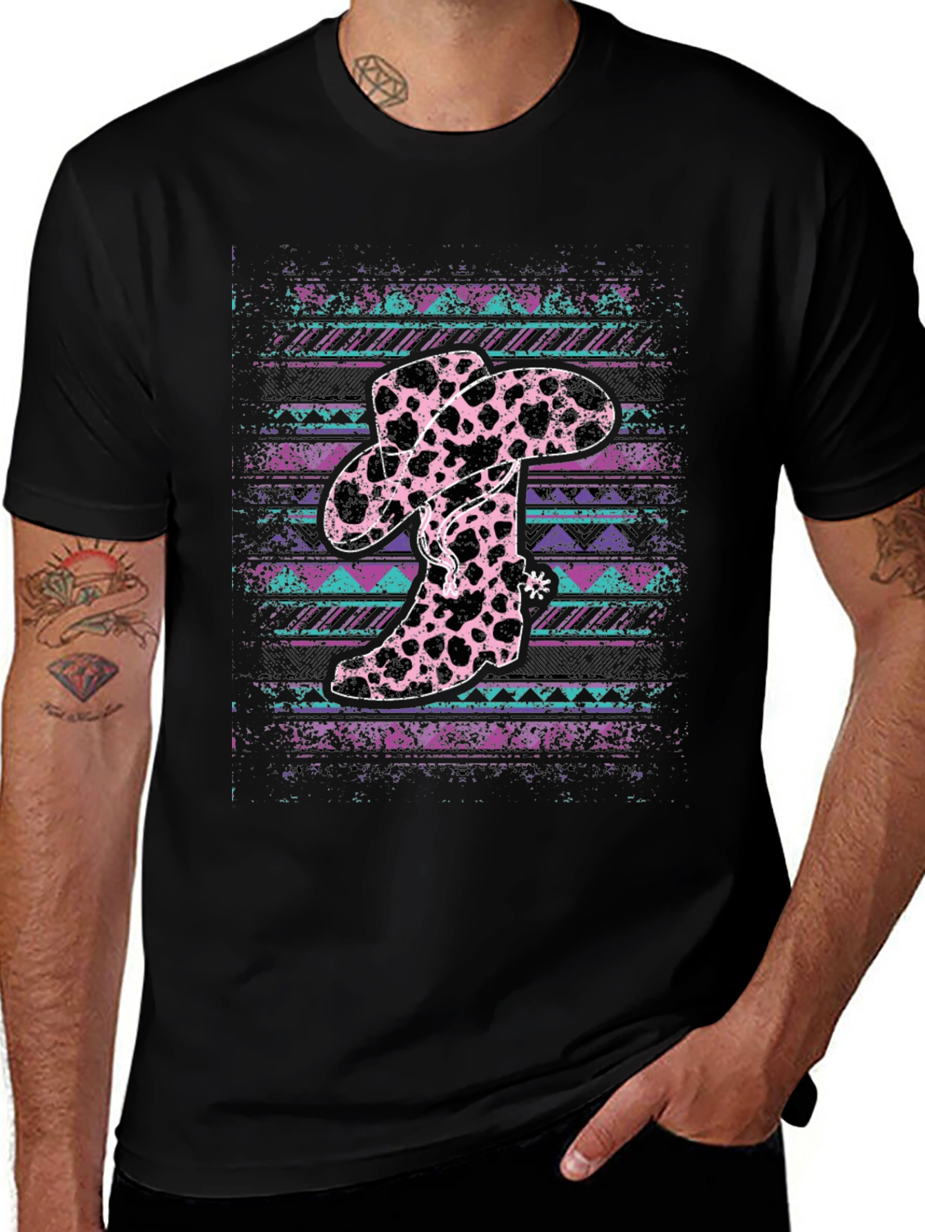 Cow Print Cowboy Hat and Boots T-Shirt