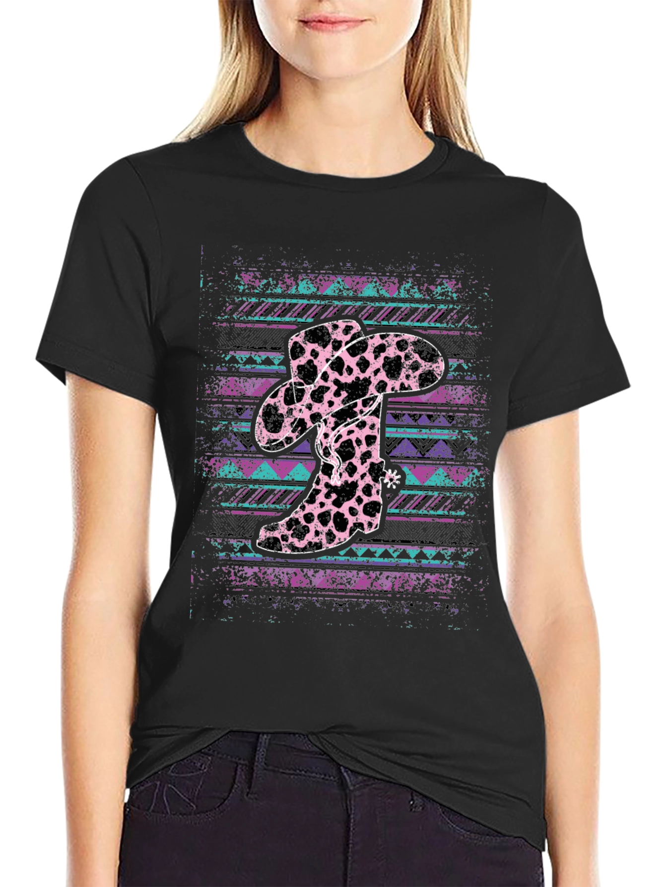 Cow Print Cowboy Hat and Boots T-Shirt